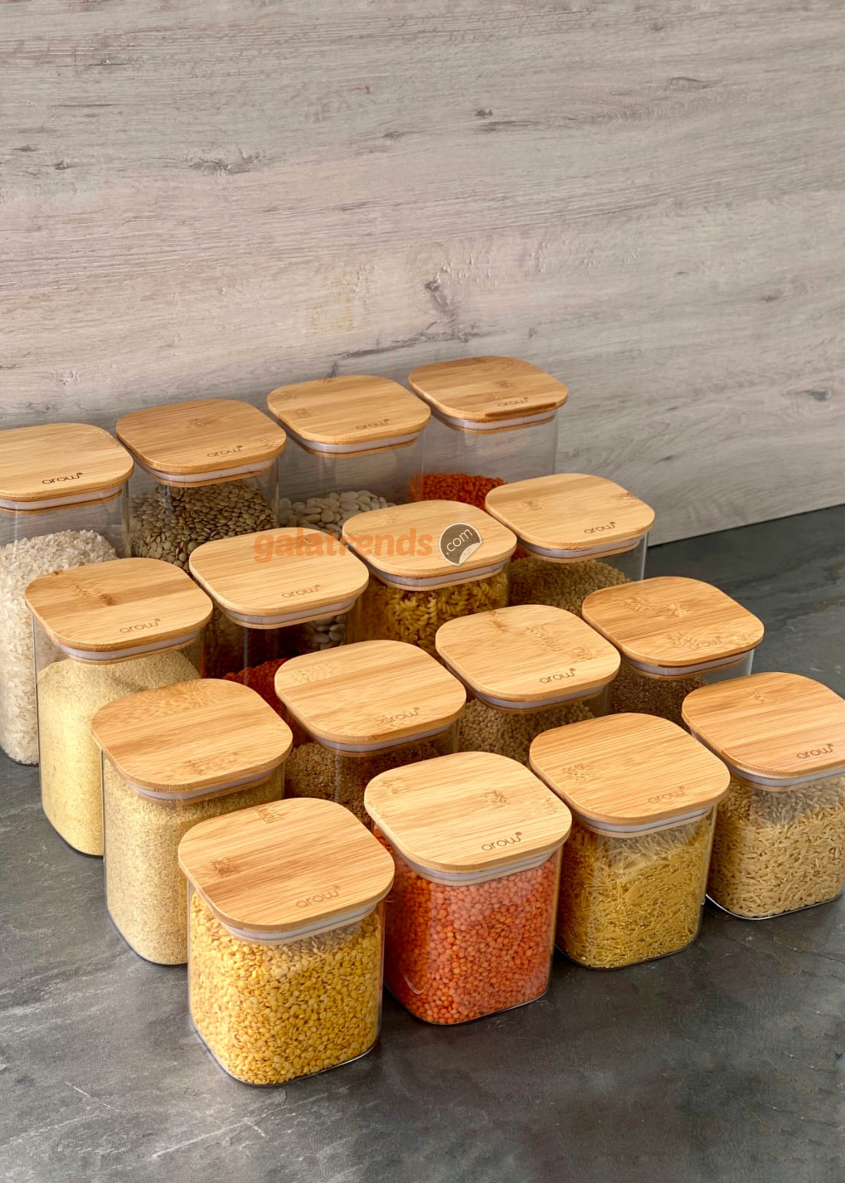 Arow 16 Parça Glass Storage Containers Bamboo Cover