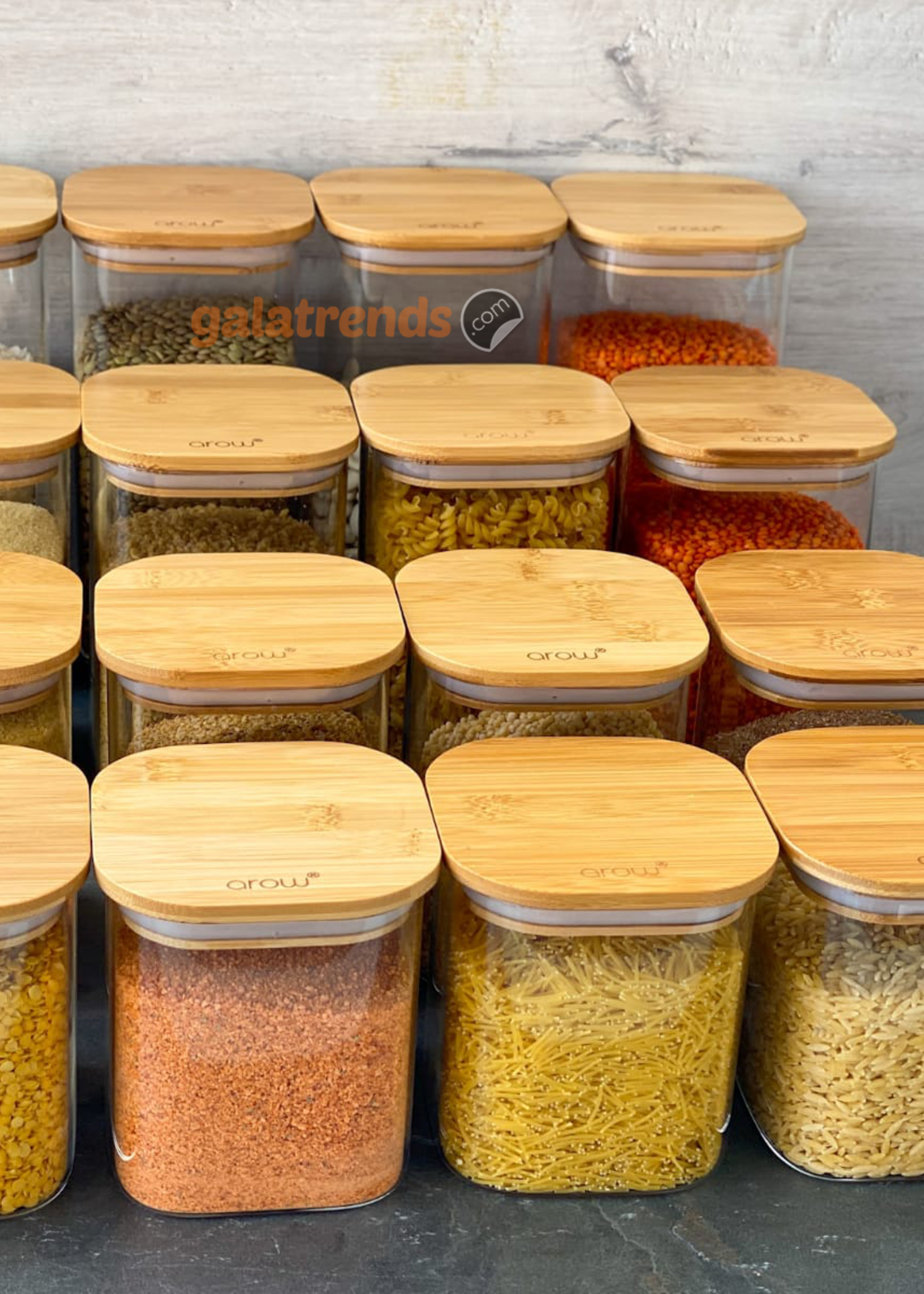 Arow 16 Parça Glass Storage Containers Bamboo Cover