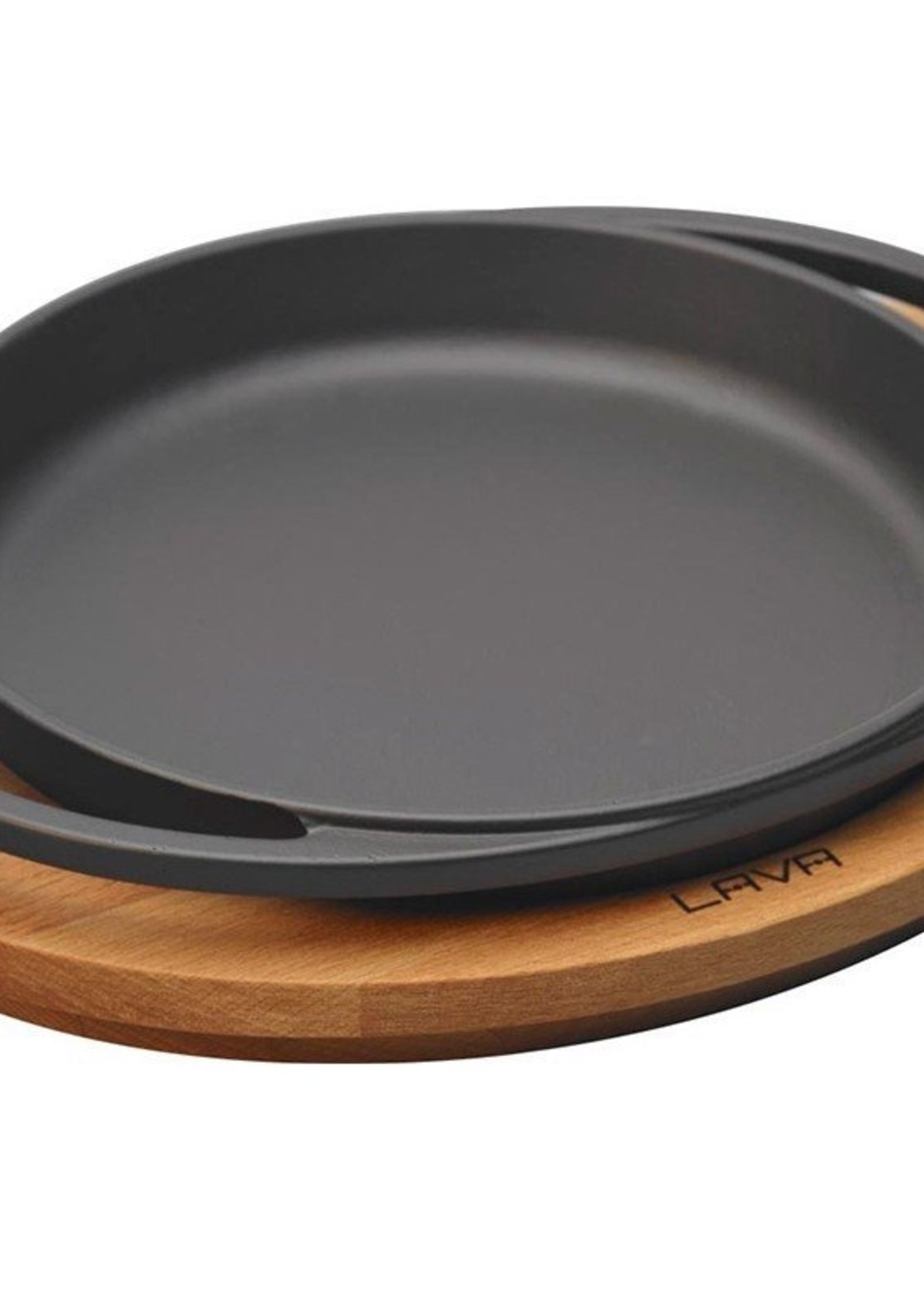 LAVA CASTING ROUND HANDLE PAN AND WOODEN BASE. DIAMETER(Ø)20CM. LV ECO Y TV 20 K4