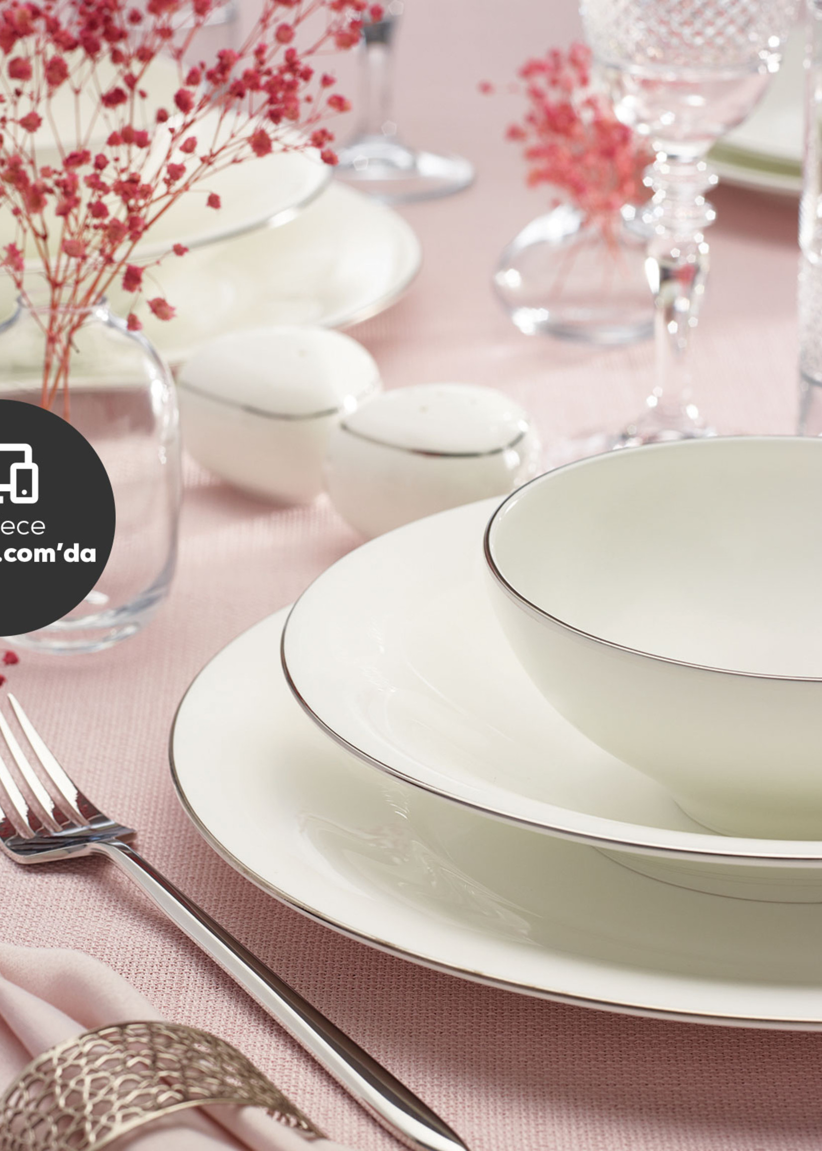 Karaca Fine Pearl Extra Argento 62 Pieces Dinnerware Set for 12 People