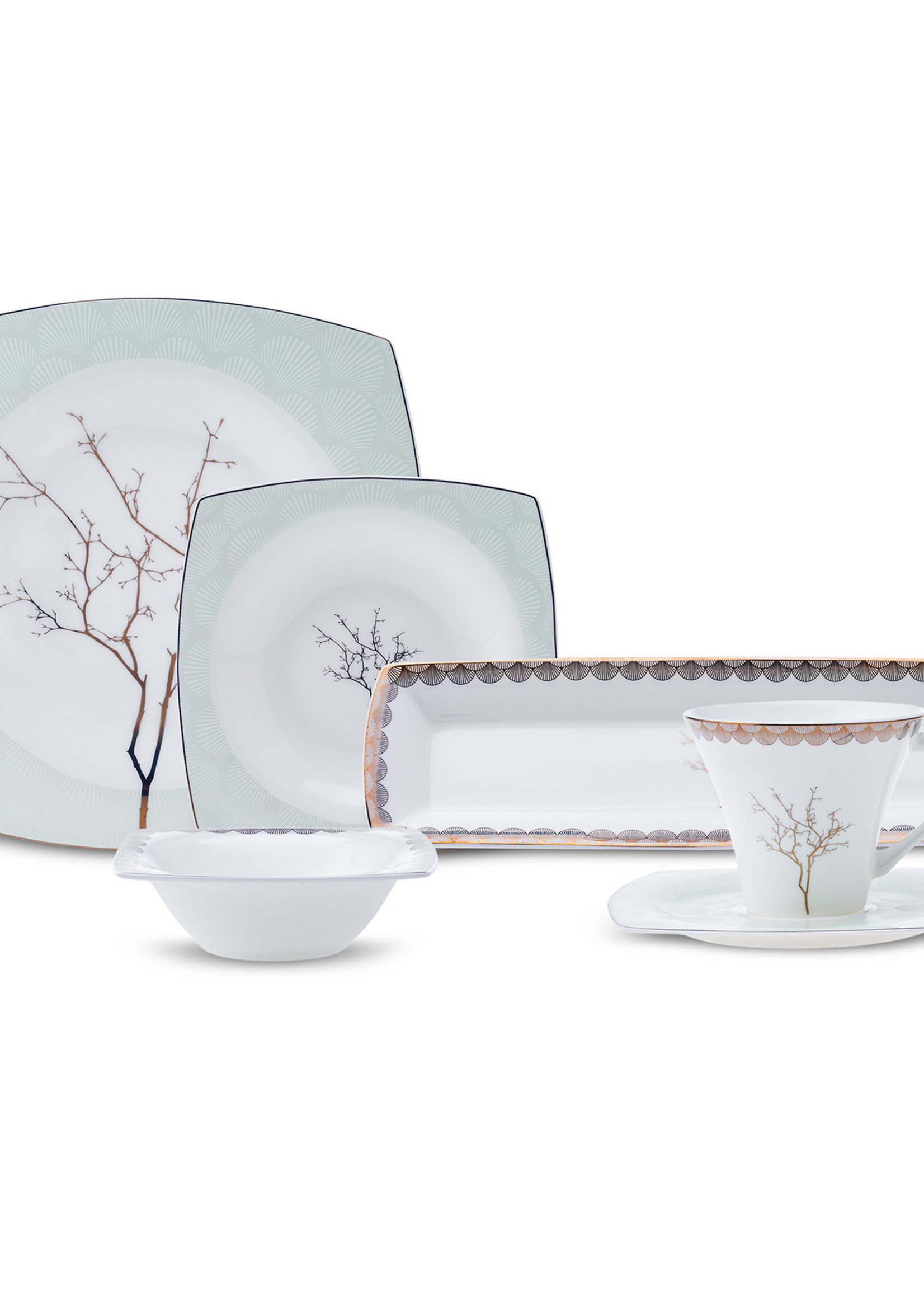 Karaca Fine Pearl Banyan 26 Pieces Square Breakfast/Serving Set for 6 Persons