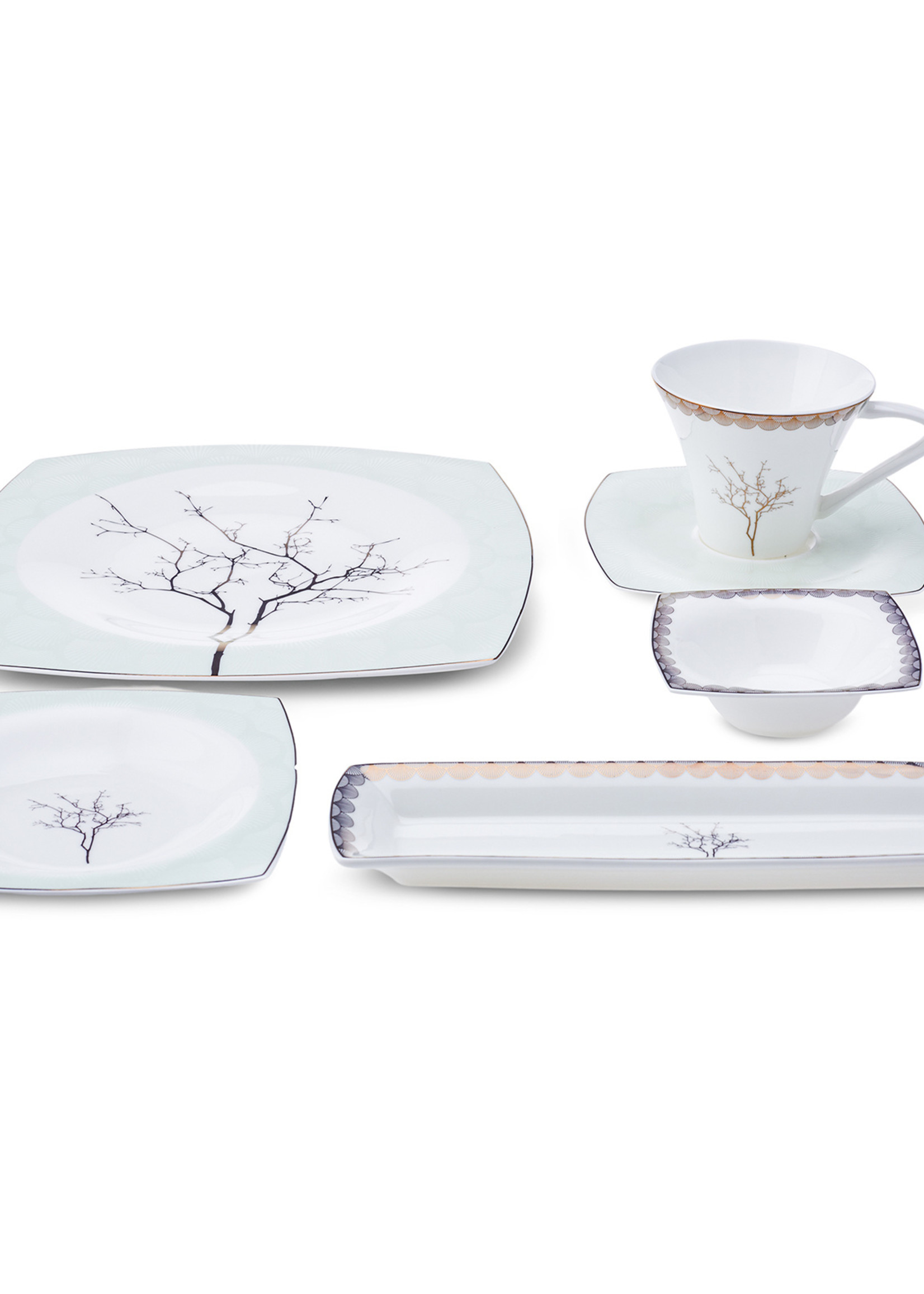 Karaca Fine Pearl Banyan 26 Pieces Square Breakfast/Serving Set for 6 Persons