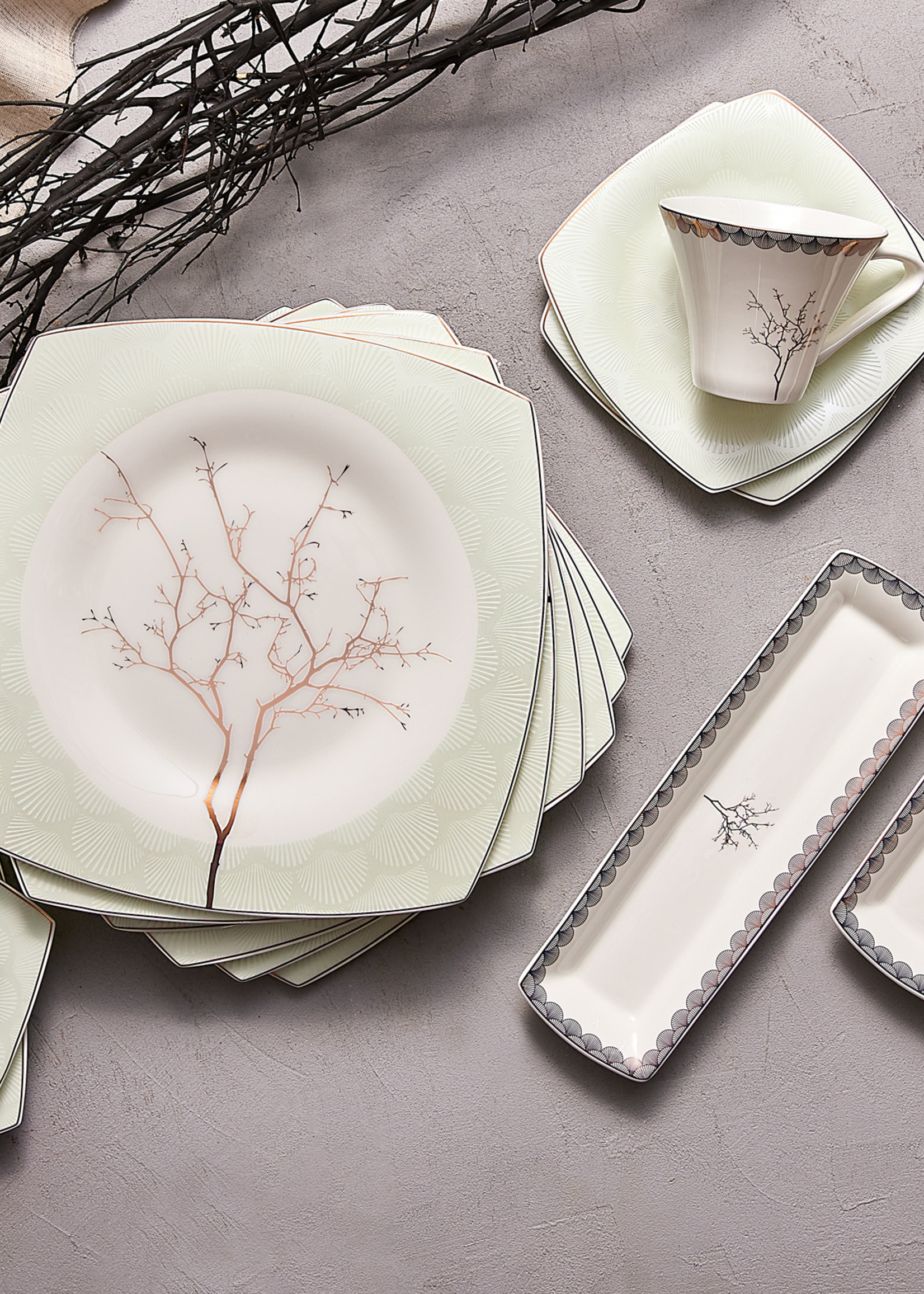 Karaca Fine Pearl Banyan 26 Pieces Square Breakfast/Serving Set for 6 Persons