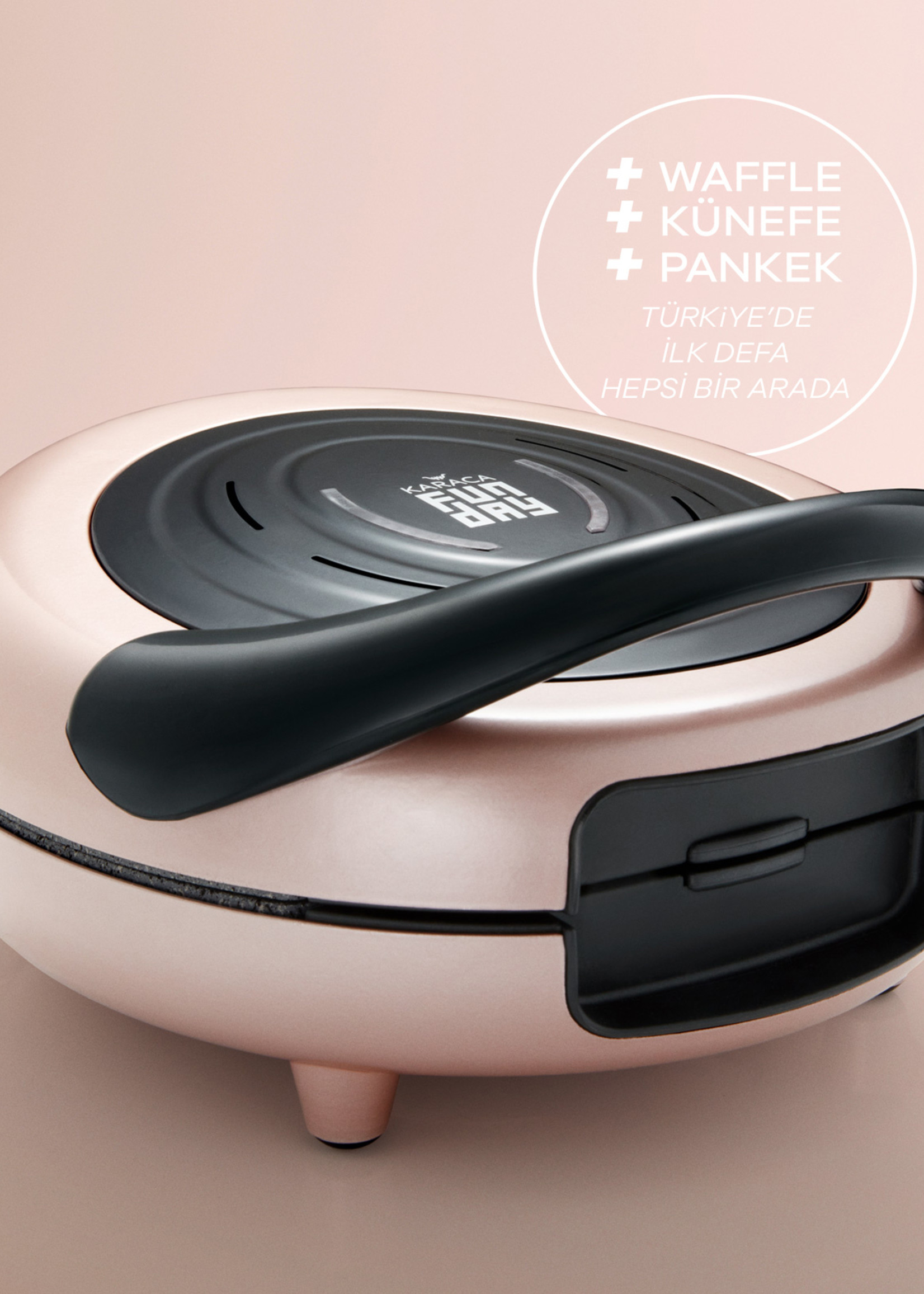 Karaca Funday Rosegold 3-in-1 Waffle Crepe and Kunefe Machine 1000W