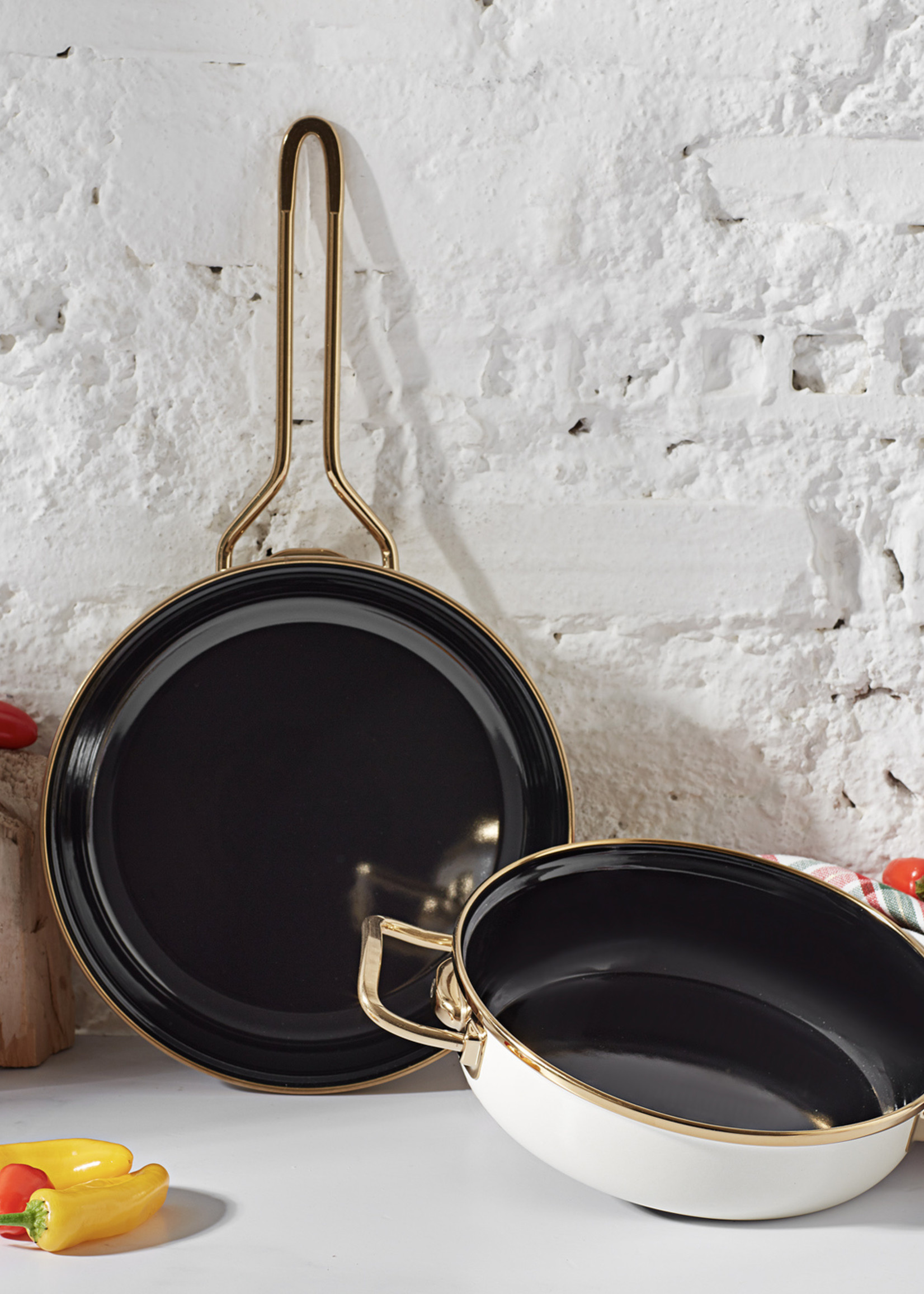 Karaca Retro Enamel Cream Frying Pan Set