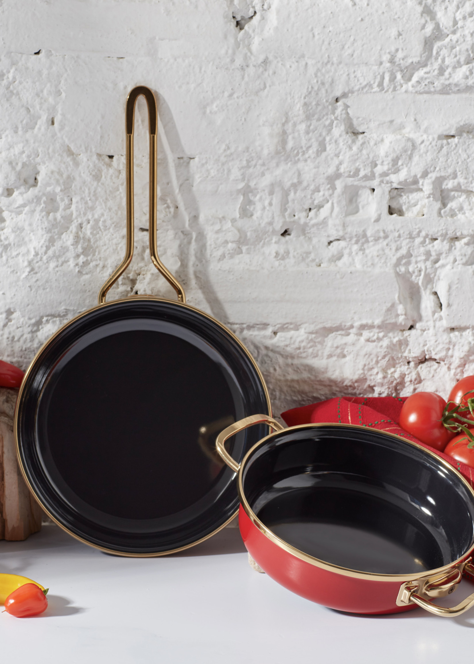 Karaca Retro Enamel Red Frying Pan Set