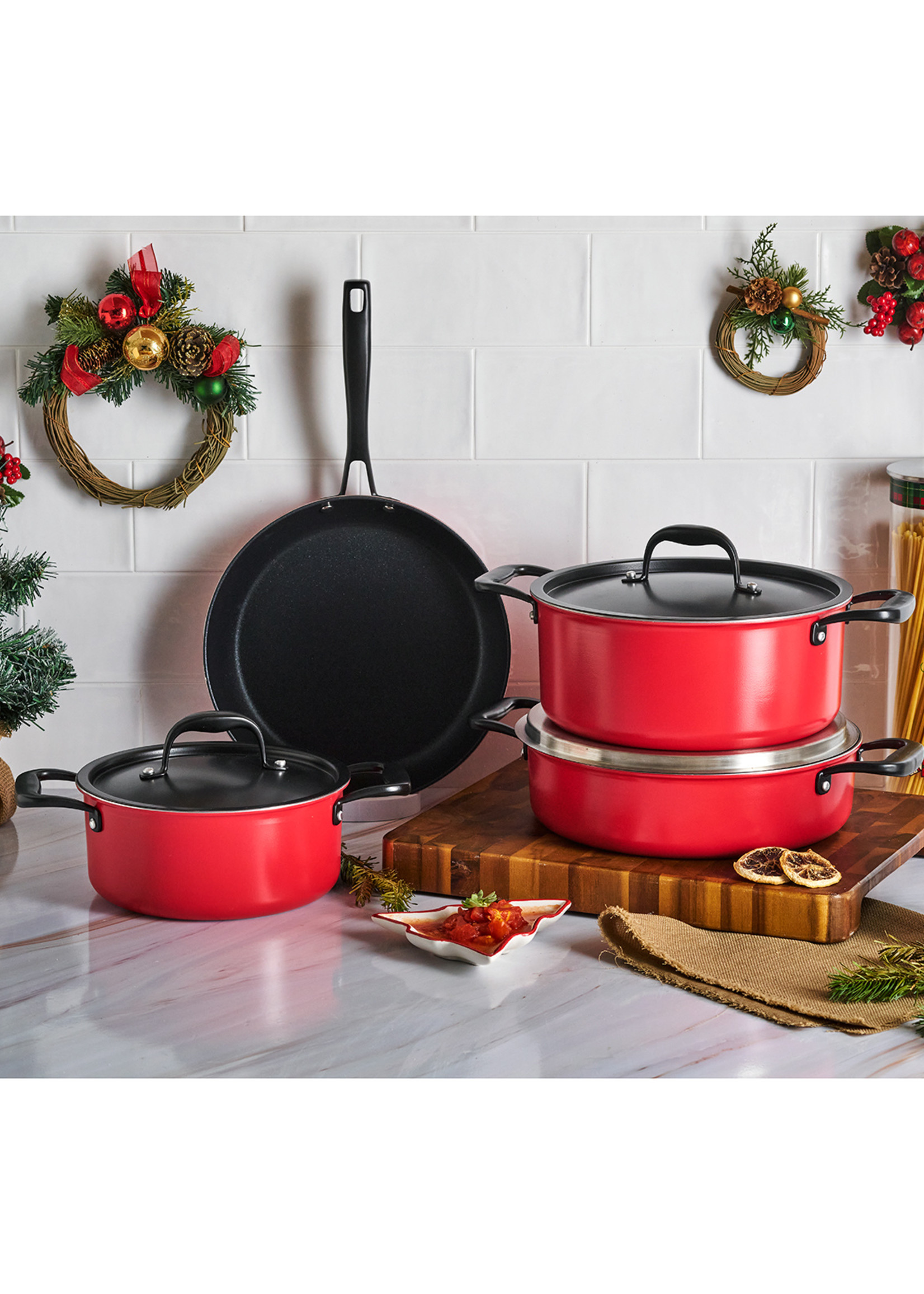 Karaca Bio Diamond Pro Induction Based Japanese Red 7 Piece Cookware Set
