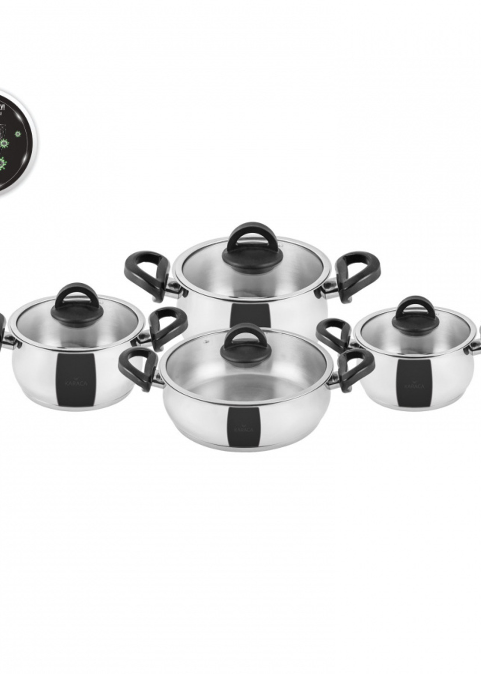 Karaca Florya 8 Pieces Black Antibacterial Handled Steel Cookware Set