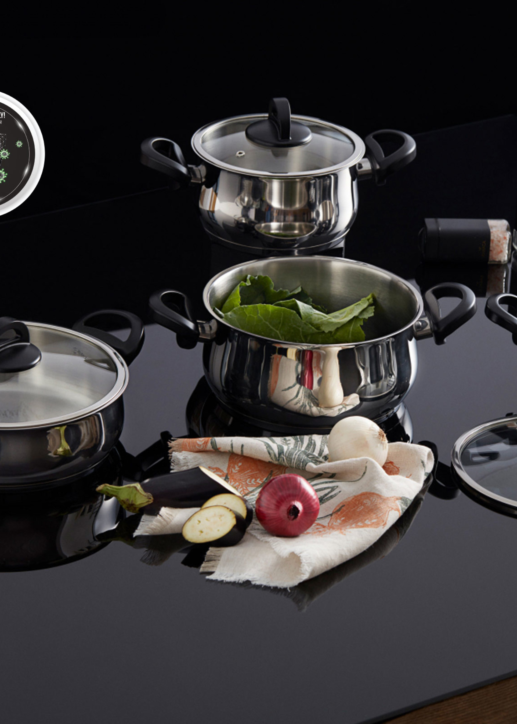 Karaca Florya 8 Pieces Black Antibacterial Handled Steel Cookware Set