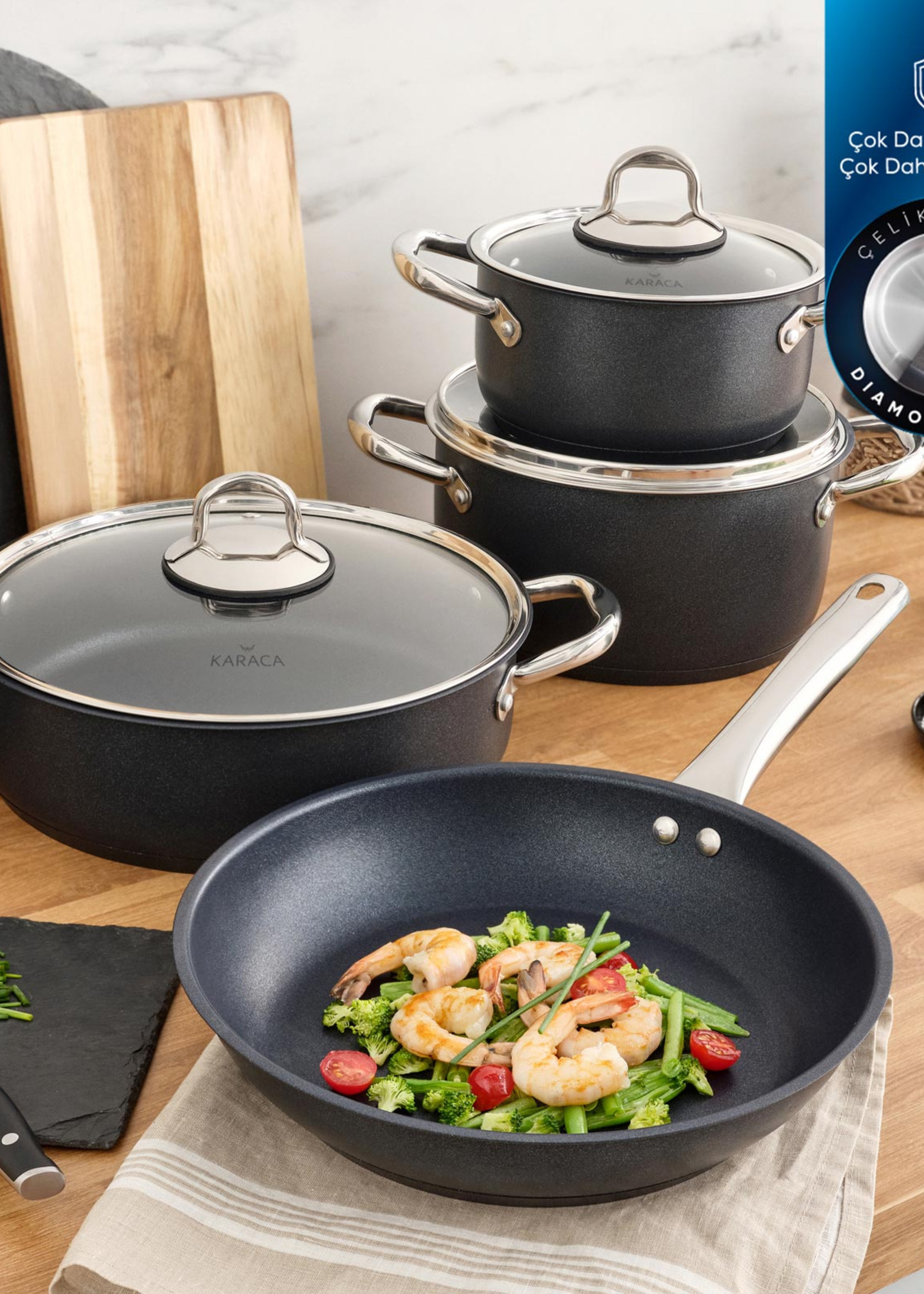 Karaca Diamond Steel Plus 7 Piece Cookware Set