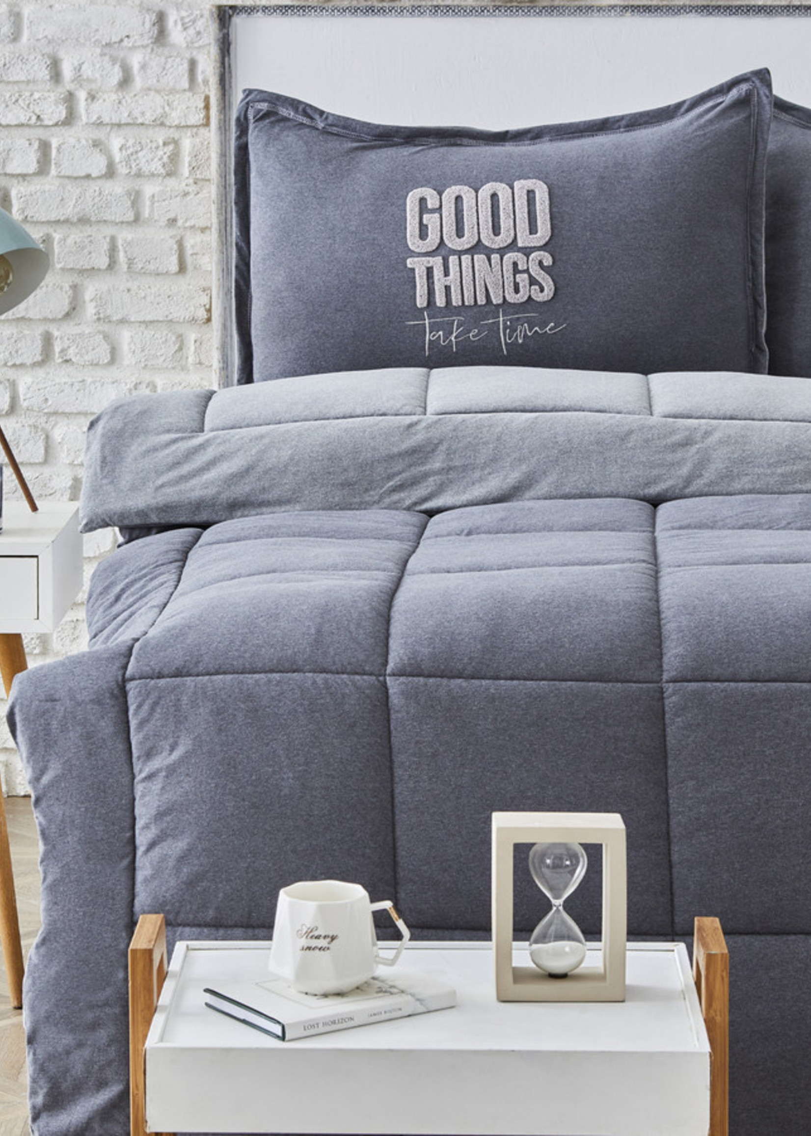 Karaca Home Softy Gray Single Cotton Comfort Set