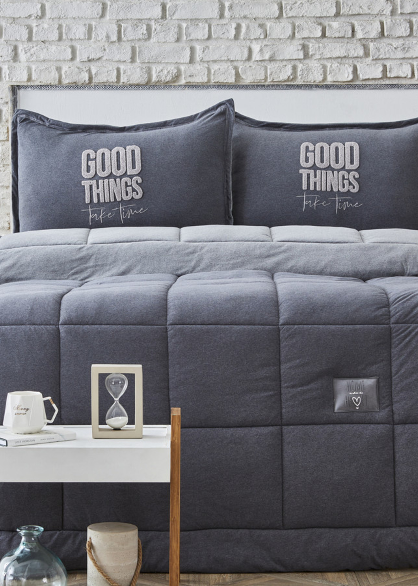 Karaca Home Softy Gray Double Cotton Comfort Set
