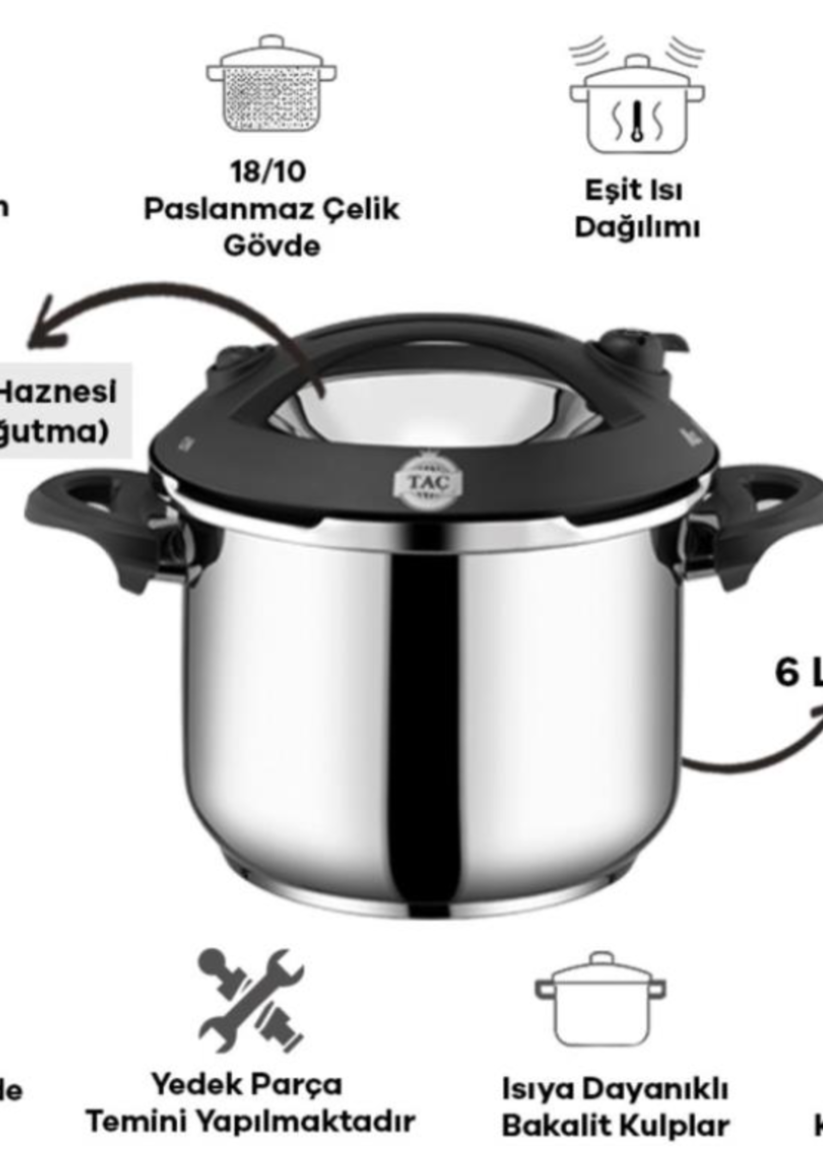 Taç Presto 6 Liter Pressure Cooker With Induction Base Black