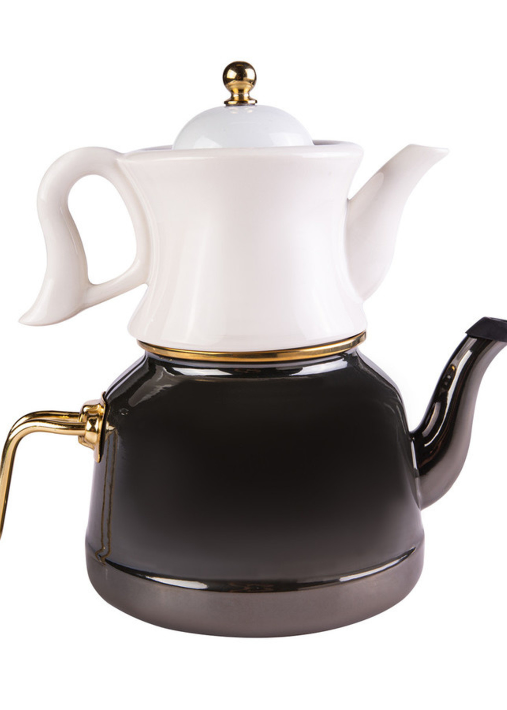 Karaca Retro Enamel Porcelain Kettle and Teapot Set (Black)