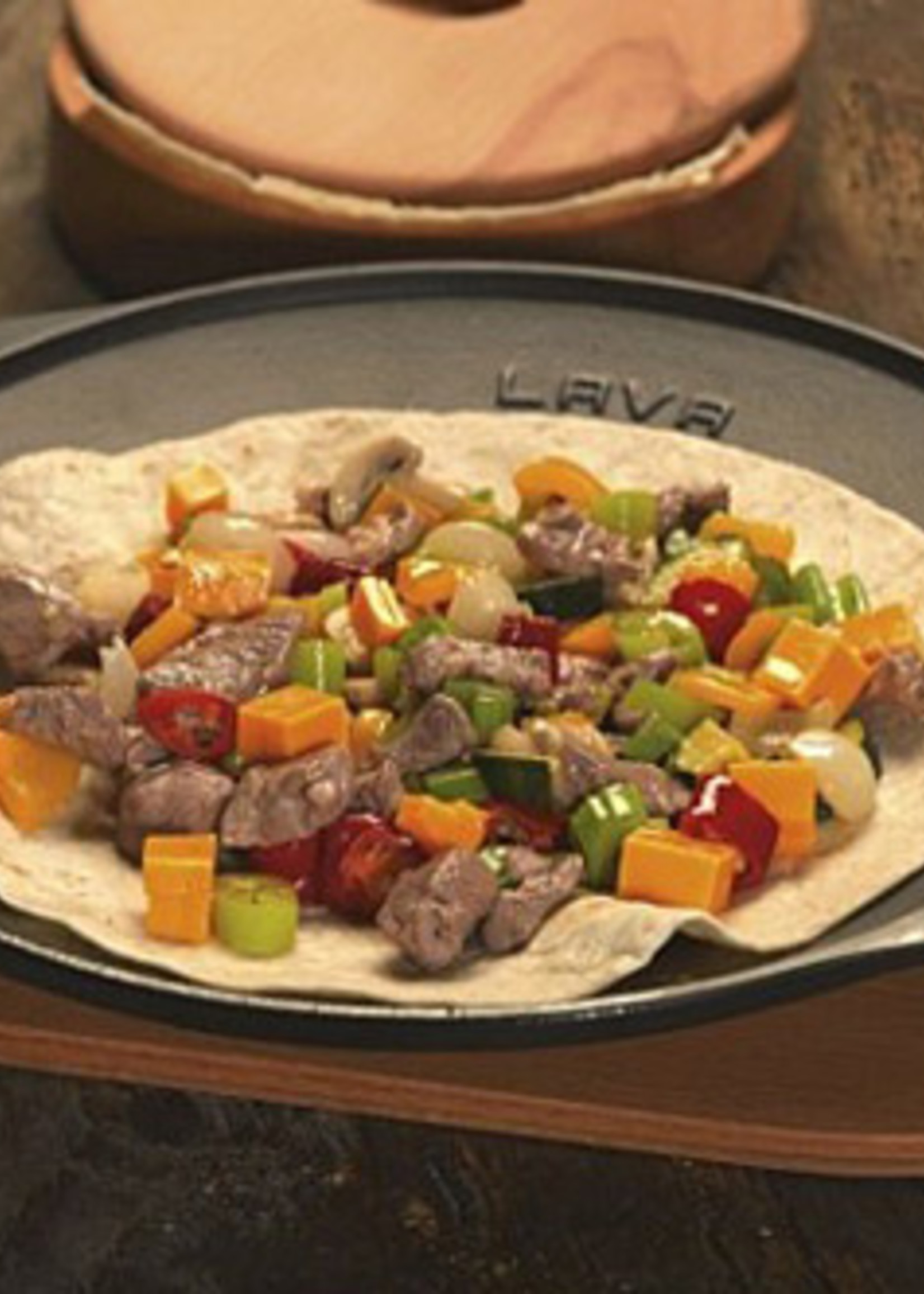 Lava Cast Iron Roasting Pan with Metal Handle and Wooden Base. NOT SUITABLE FOR INDUCTION AND GLASS STOVE ONLY FOR BARBECUE AND FIRE COOKS Diameter(Ø)28cm. LV ECO SK 28 T7 K4