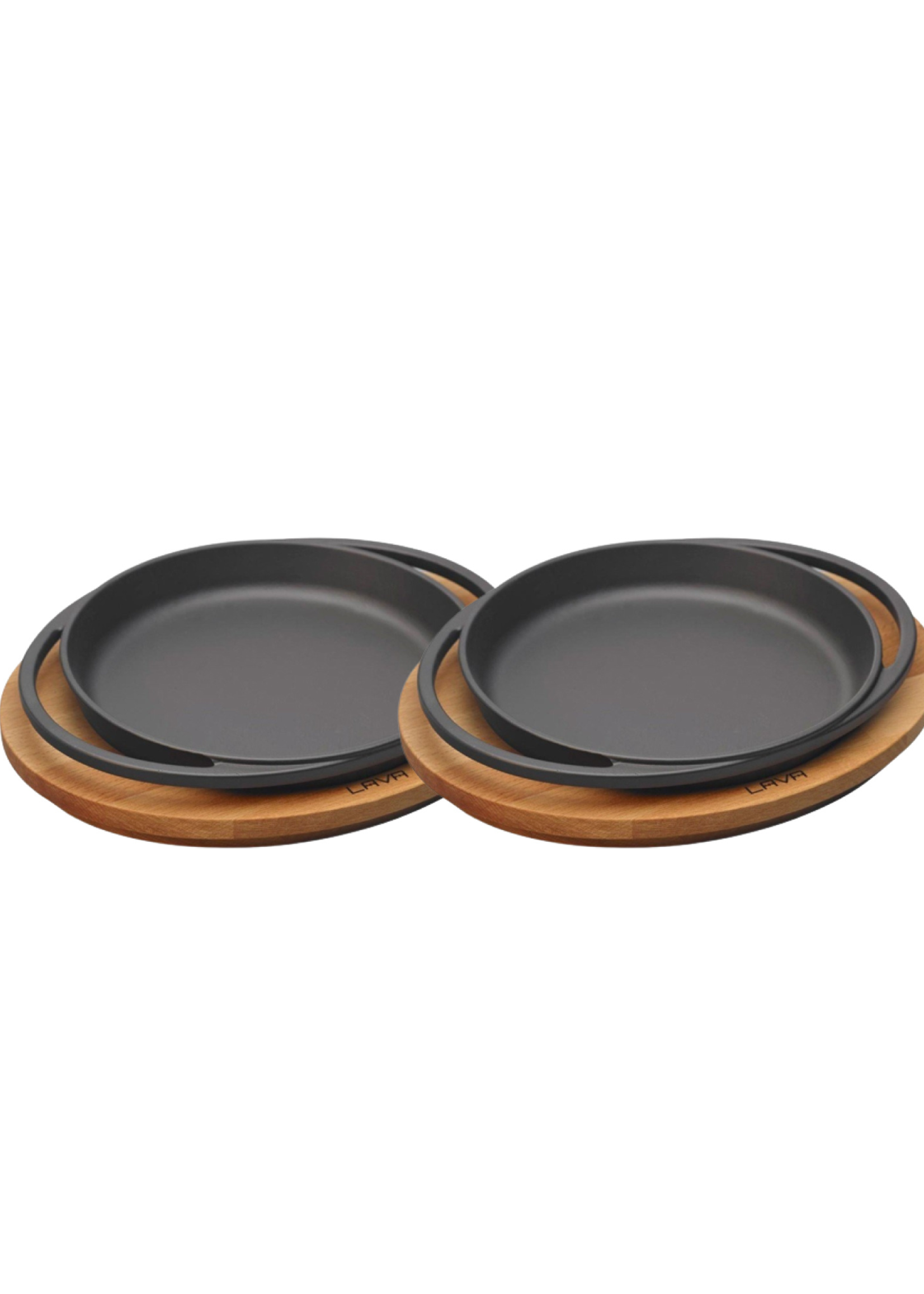 2 Pieces Lava Cast Pan with Woodbasis