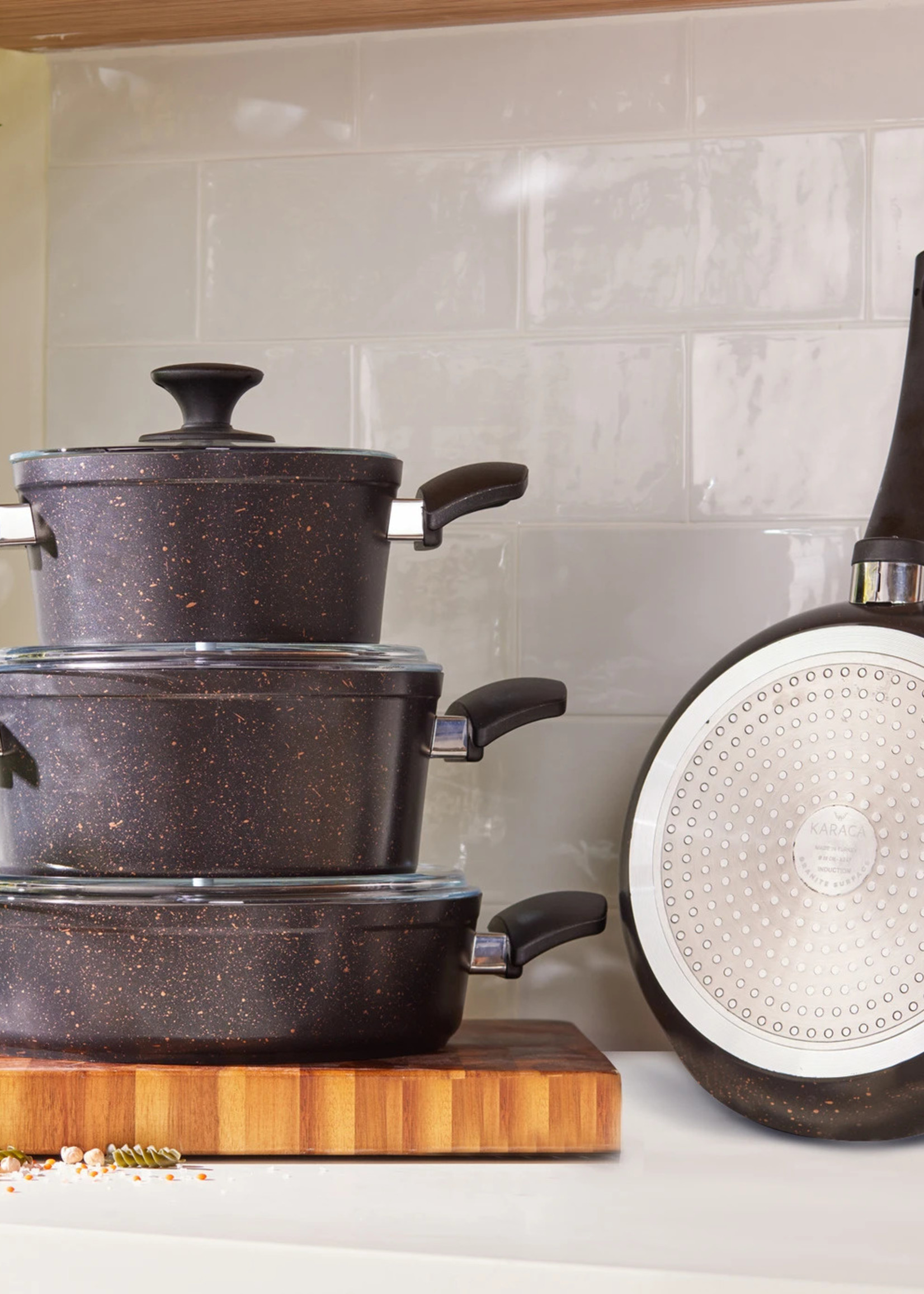 Karaca Biogranit Blackgold New 7 Piece Cookware Set with Induction Base