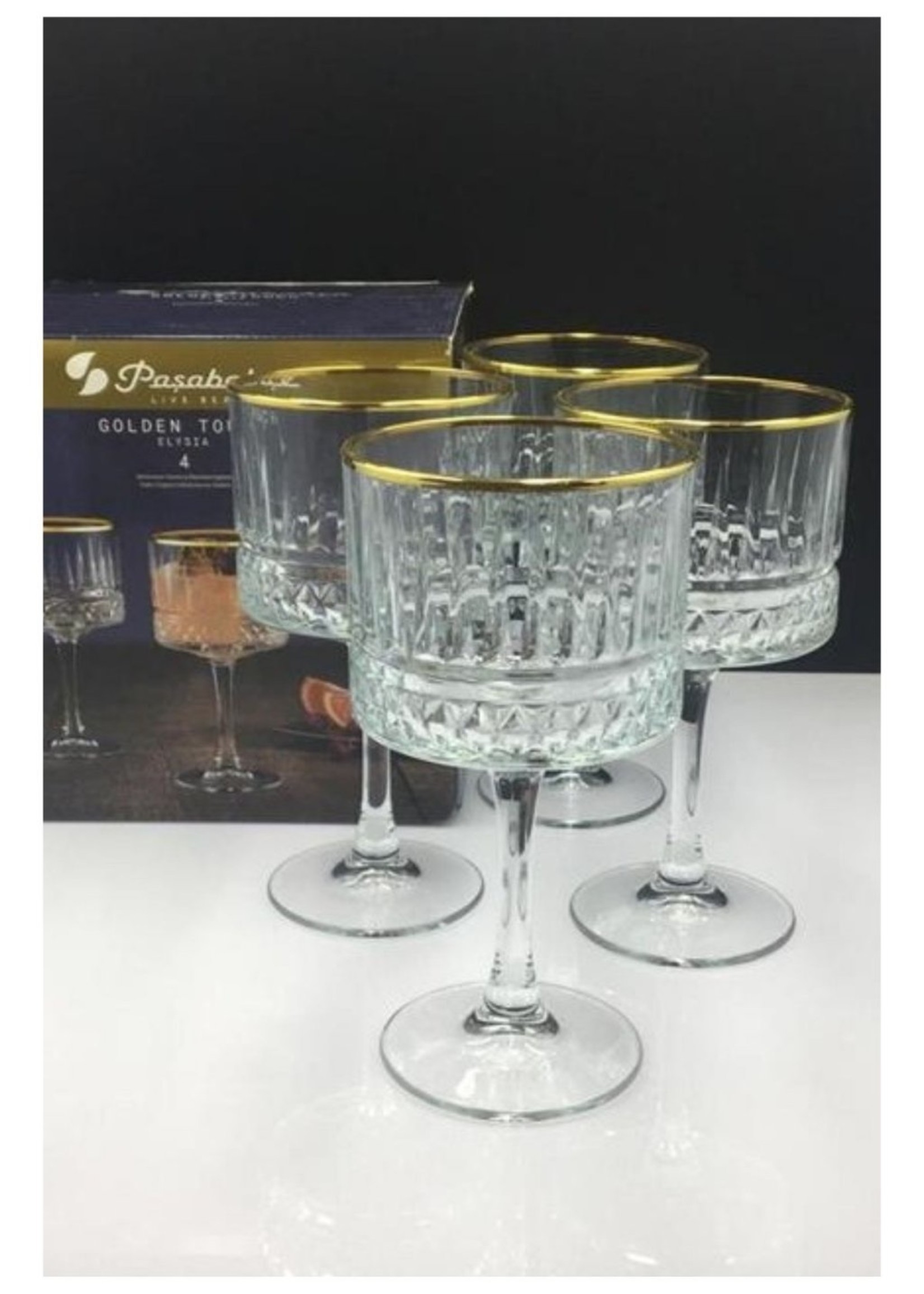 Pasabahce Elysia – Golden Touch Footed Glass – Set of 4 – 500 ML