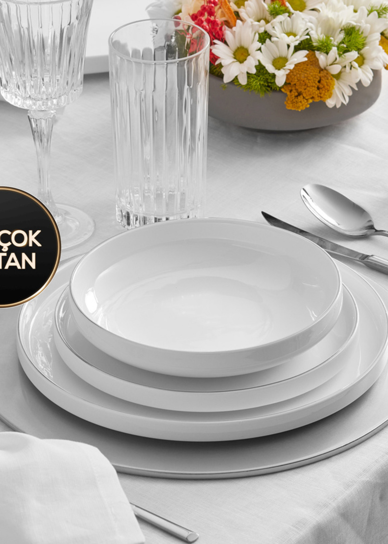 Karaca Streamline New Saturn Platinum 59 Pieces 12 Person Porcelain Dinnerware