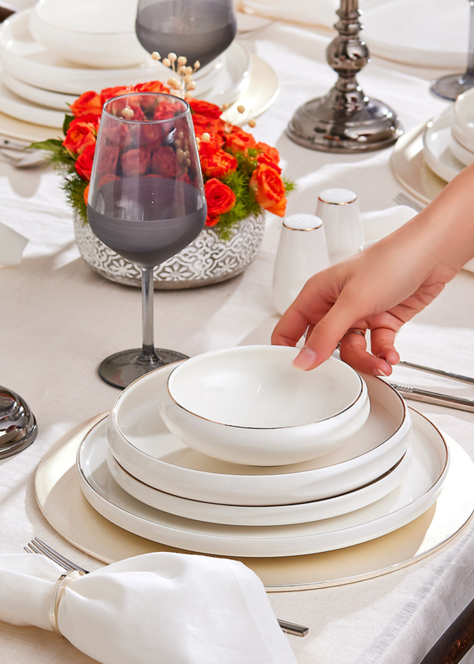 Karaca Streamline Sunset Gold 59 Pieces 12 Person Porcelain Dinnerware