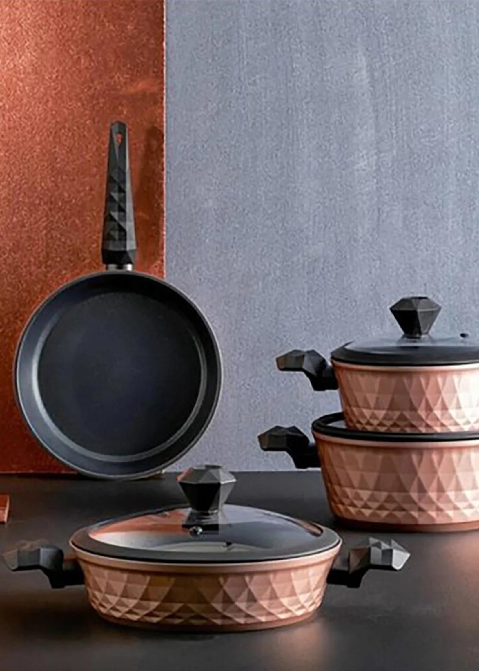 Karaca Bio Diamond Antibacterial Handle Rose Gold 7 Pieces Induction Cookware Set