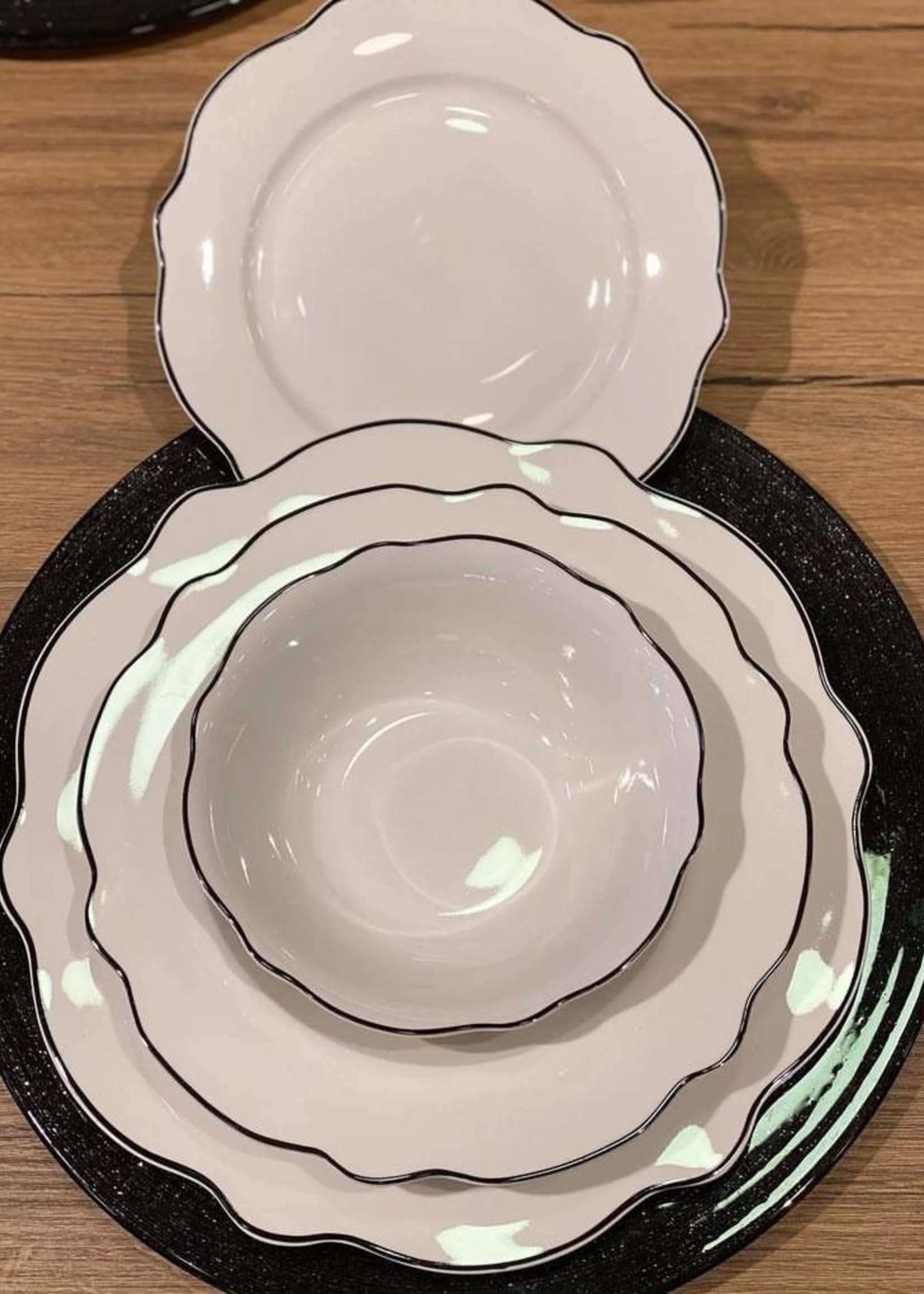 Karaca Almond Black Line 24 Pieces 6 Person Dinnerware