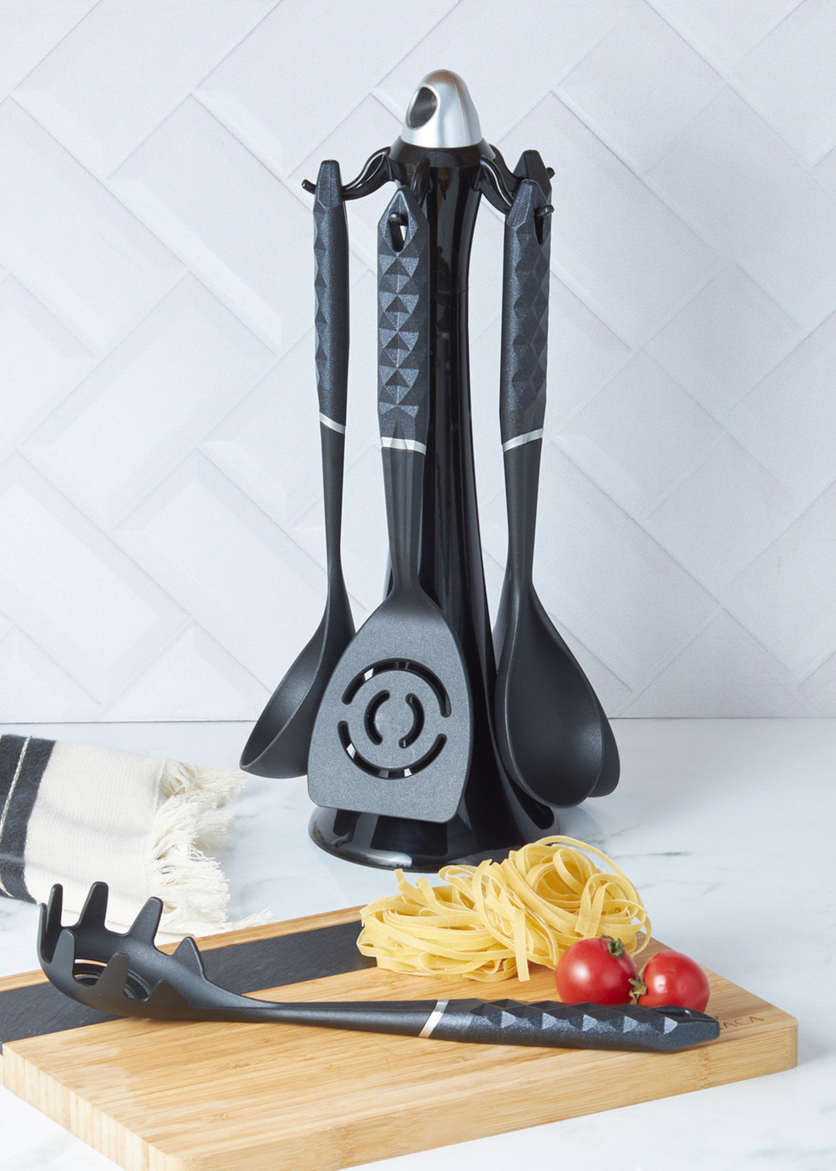 Karaca Diamond Gray 6 Pcs Serving Set with Stand