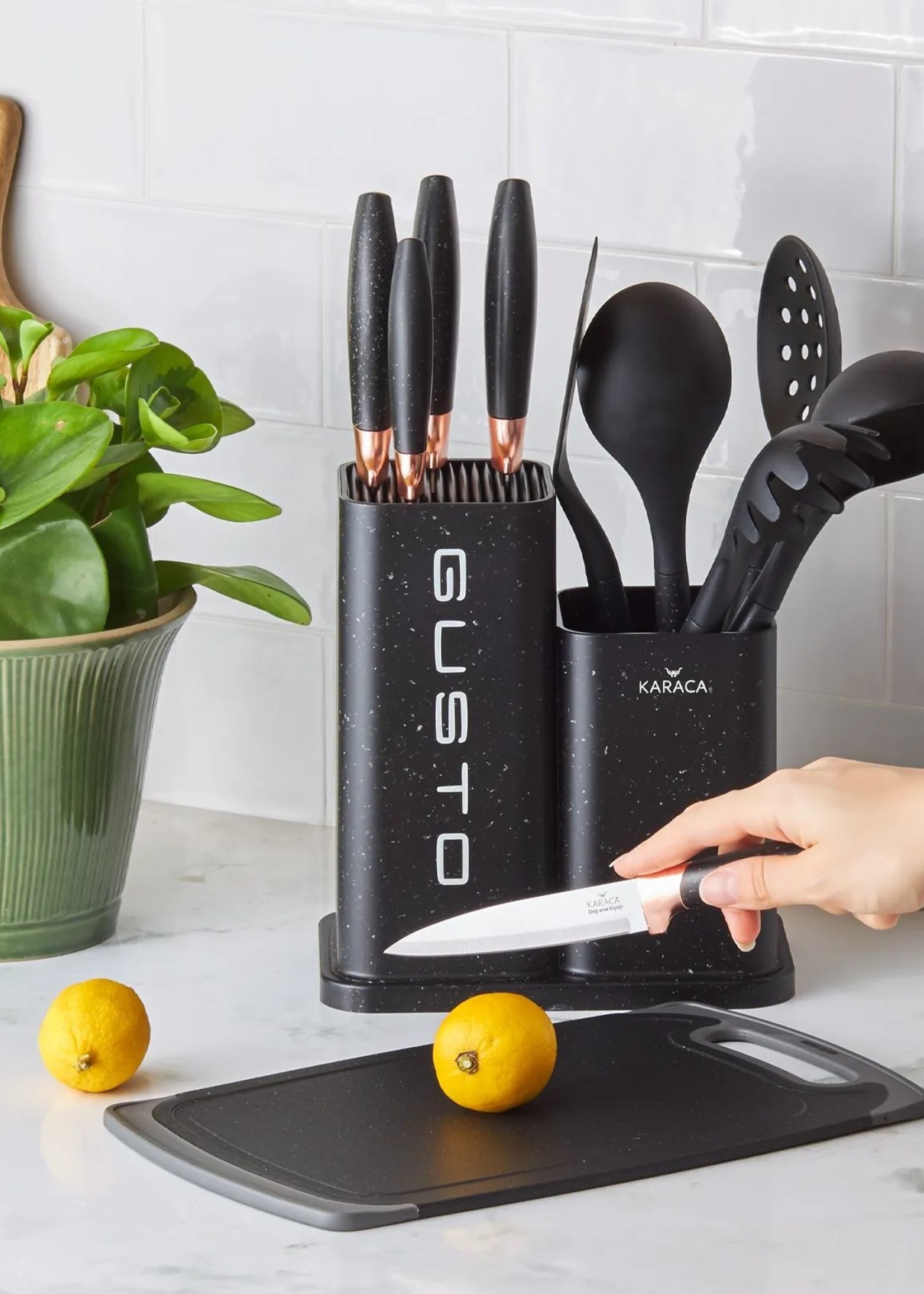 Karaca Gusto Black 12 Piece Knife/Cutting Board Set