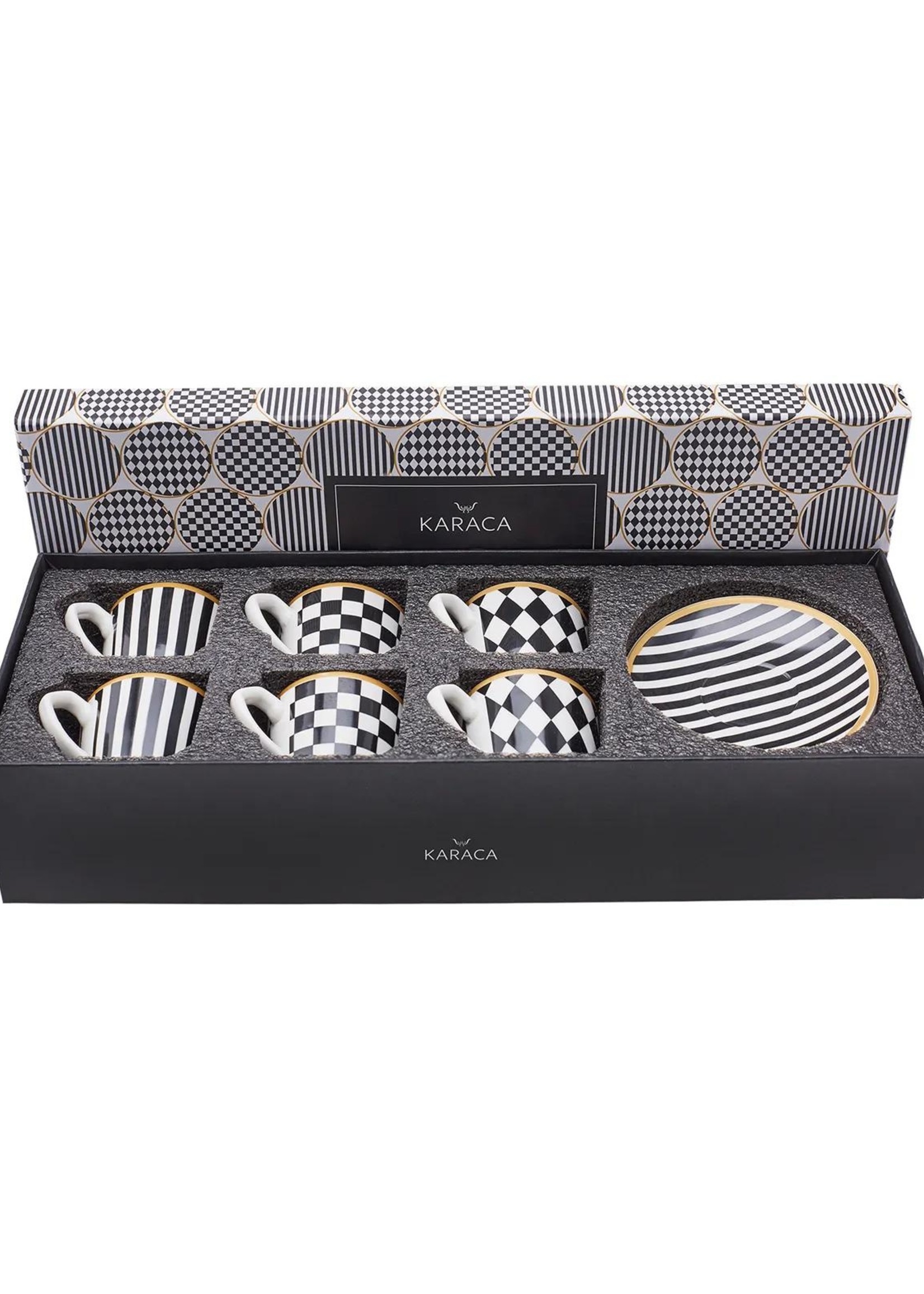 Karaca Chekers Set of 6 Coffee Cups 80 ml