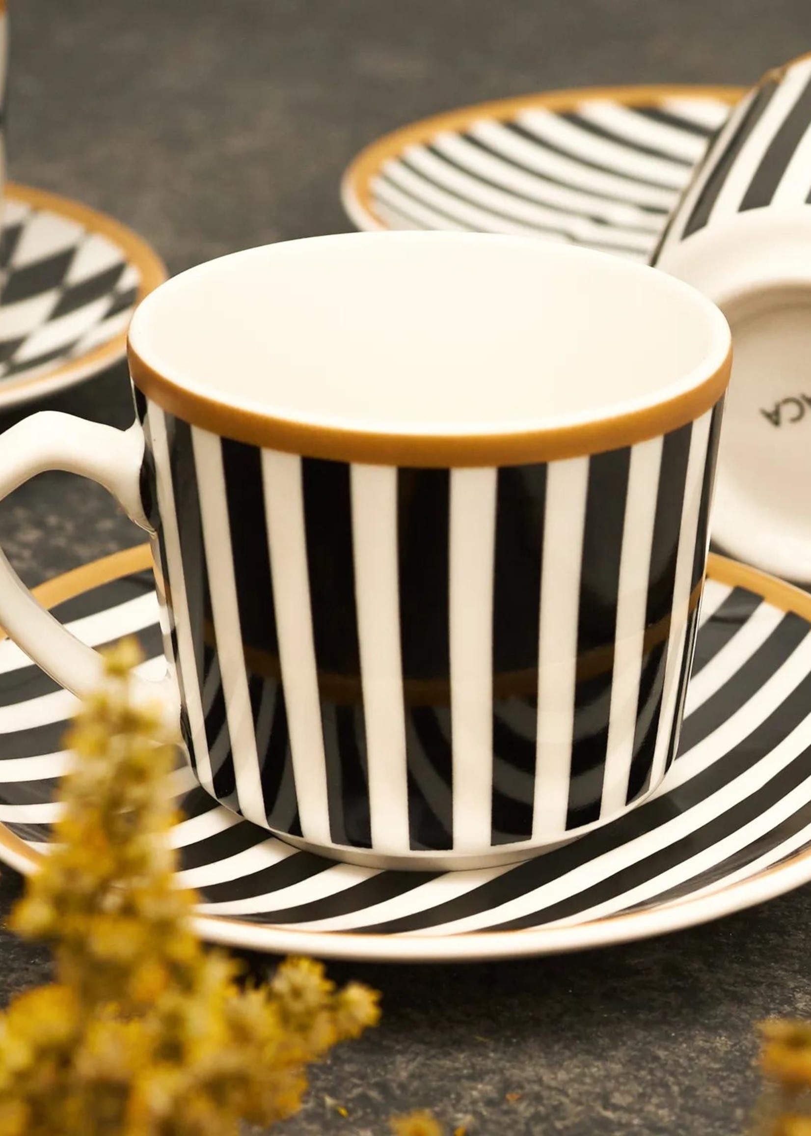 Karaca Chekers Set of 6 Coffee Cups 80 ml