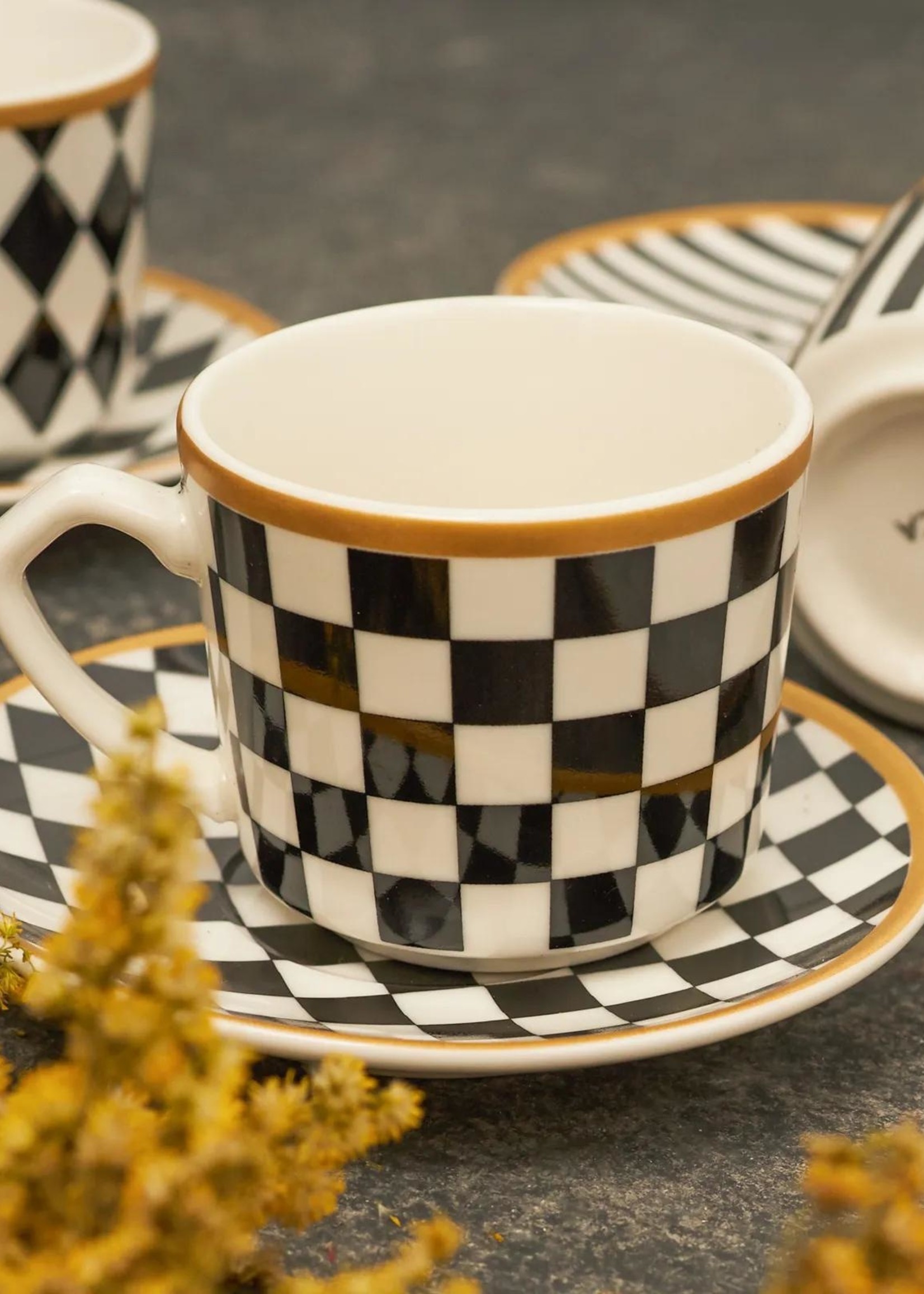 Karaca Chekers Set of 6 Coffee Cups 80 ml