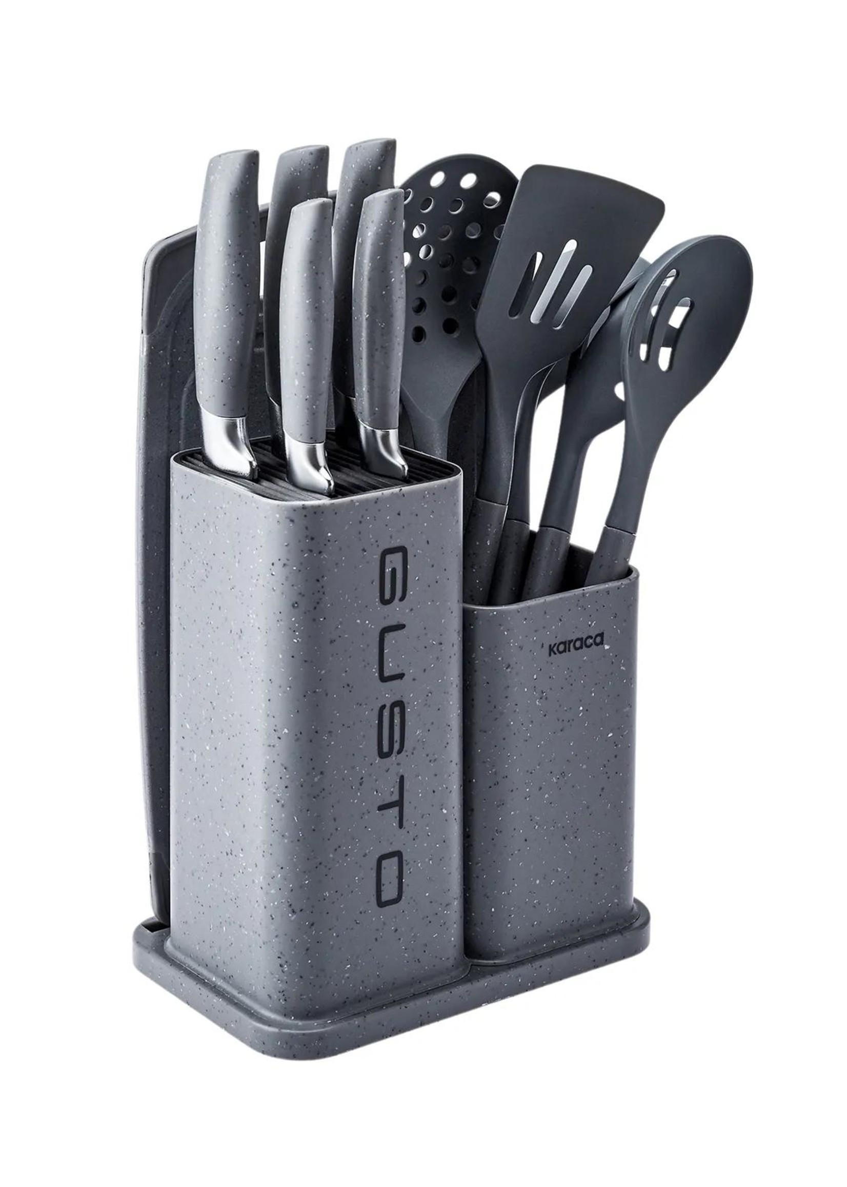Karaca Gusto 12 Pieces Knife Serving Cutting Board Set Gray
