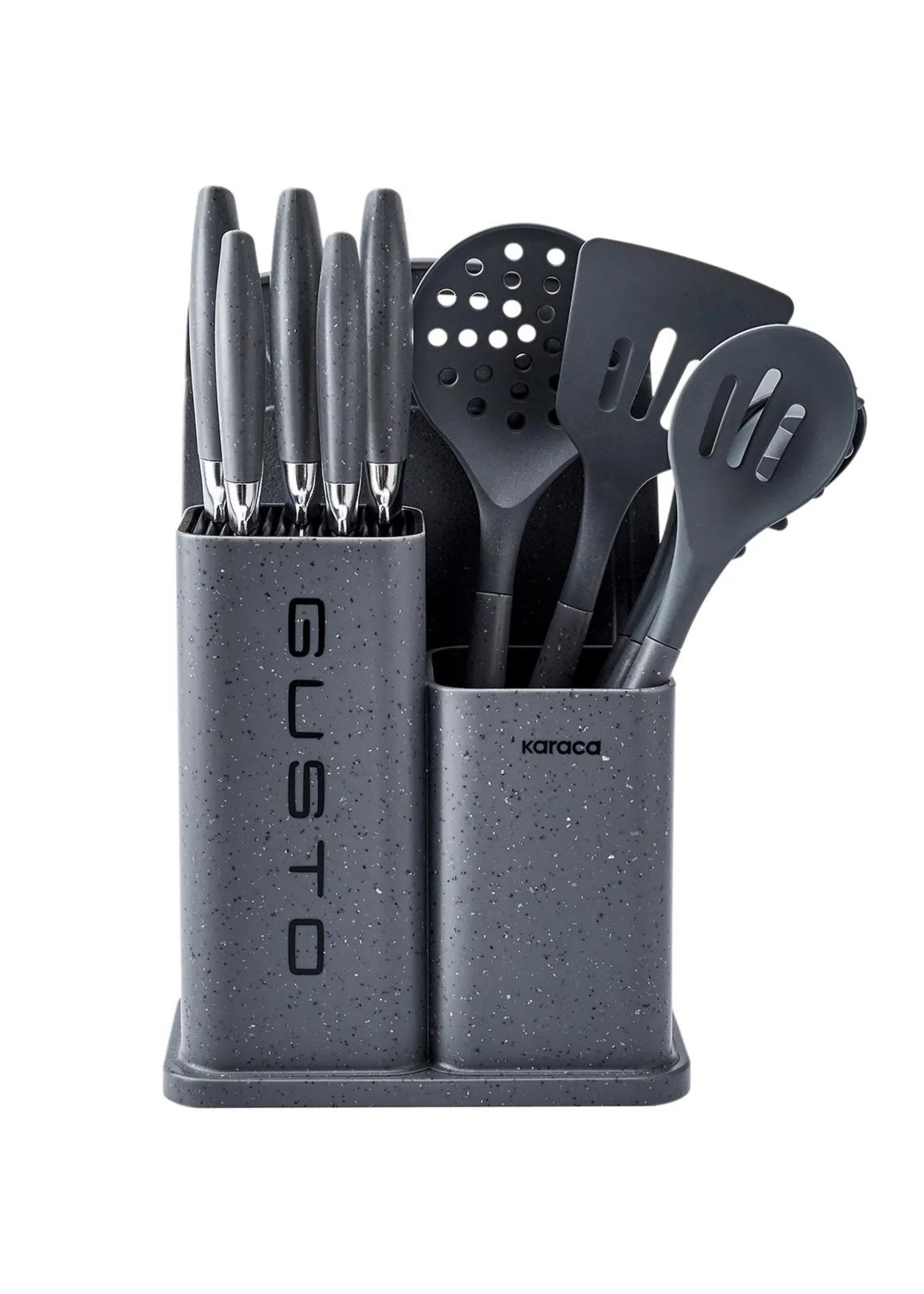 Karaca Gusto 12 Pieces Knife Serving Cutting Board Set Gray