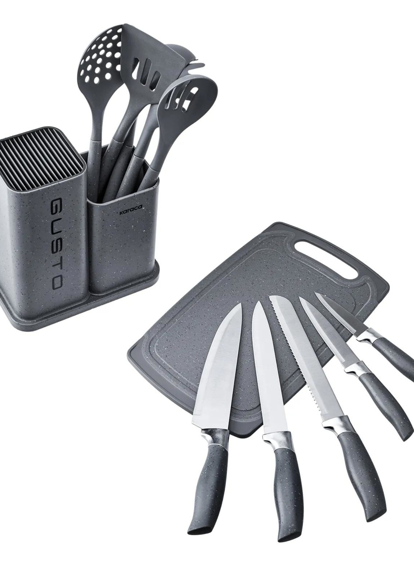 Karaca Gusto 12 Pieces Knife Serving Cutting Board Set Gray