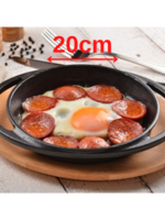 LAVA CASTING ROUND HANDLE PAN AND WOODEN BASE. DIAMETER(Ø)20CM. LV ECO Y TV 20 K4