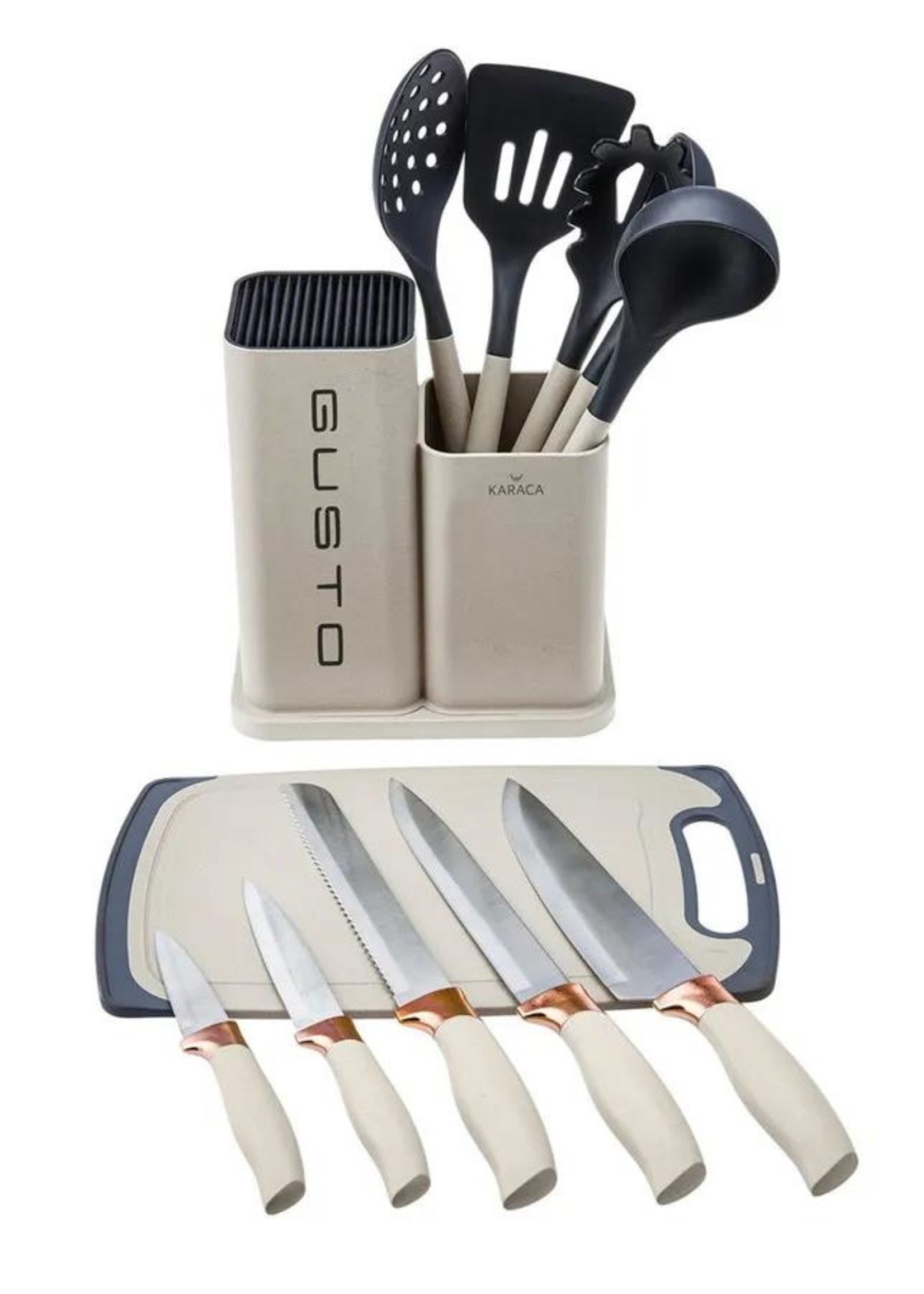 Karaca Gusto 12 Piece Knife/Cutting Board Set in Cream