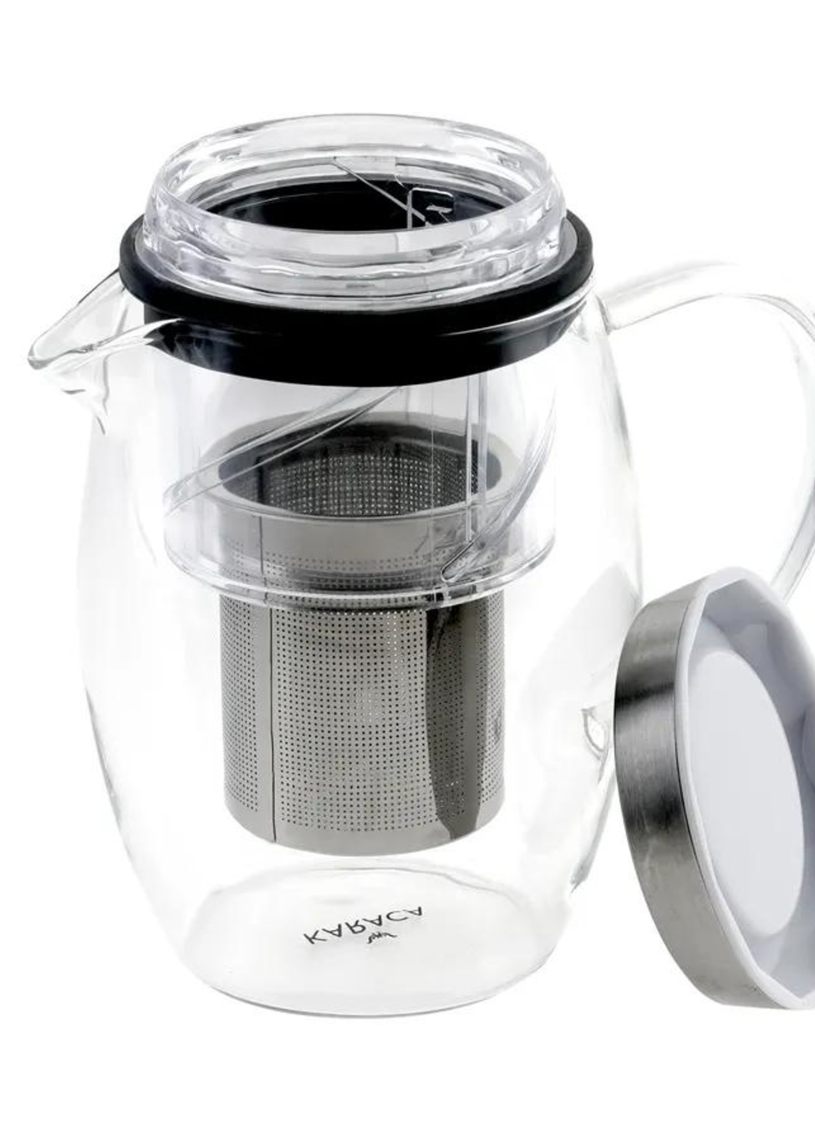 Karaca Oval Teapot made of borosilicate glass and stainless steel