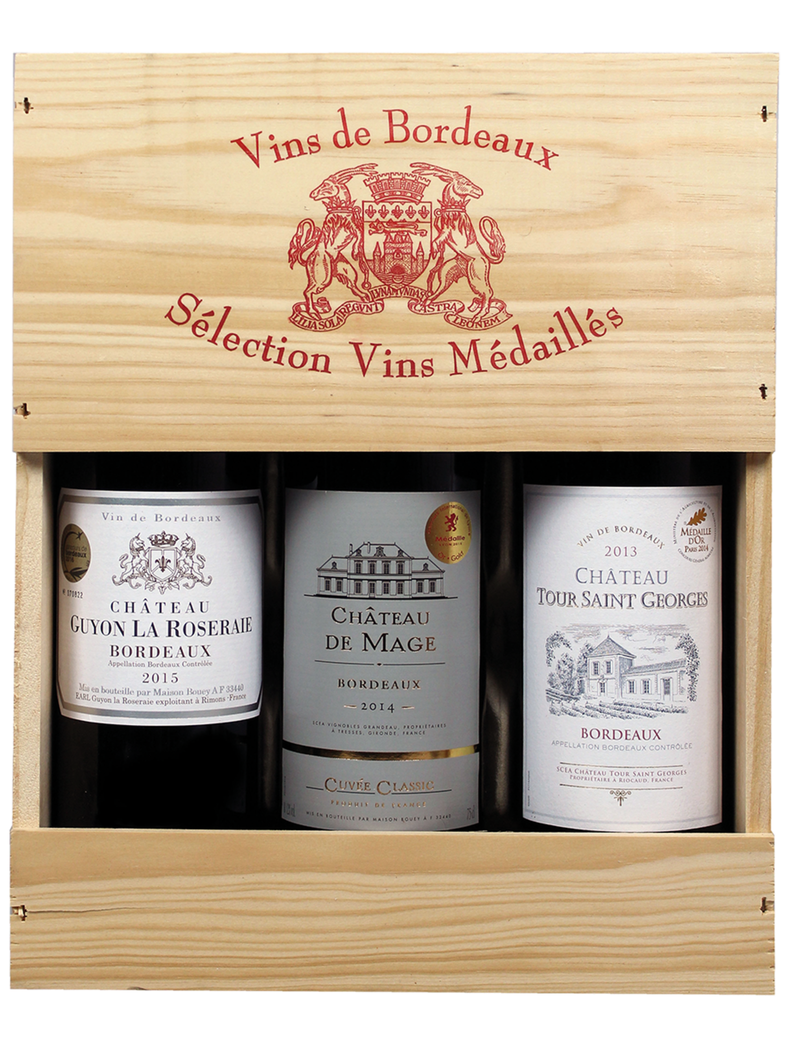 Vins de Bordeaux Vins de Bordeaux Sélection Vins Médaillés. 3 flessen in een kist