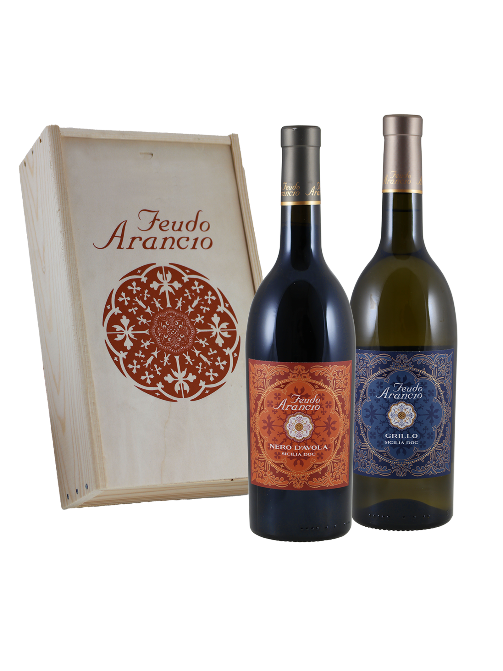 Feudo Arancio Feudo Arancio 2-vaks kist met Grillo & Nero d'Avola