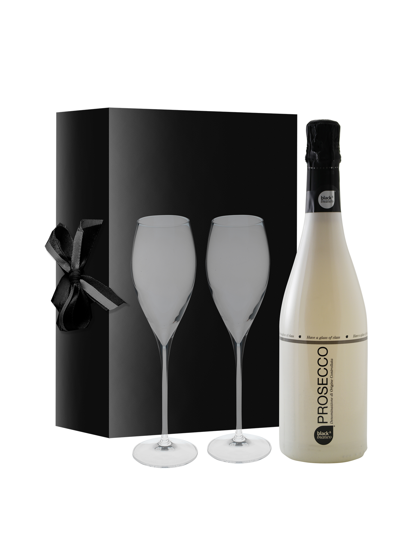 Black & Bianco Black & Bianco Prosecco in geschenkverpakking met 2 glazen | op=op