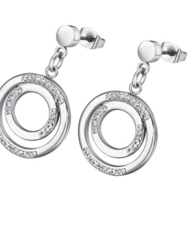 Lotus Style Boucles d'oreilles pendantes doubles cercles en Acier inoxydable