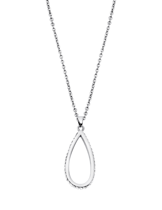 Lotus Style Collier Acier et son pendentif en forme de gouttes