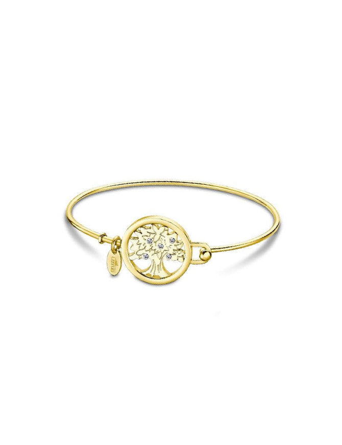 Lotus Style Bracelet rigide en Acier jaune doré Arbre de vie