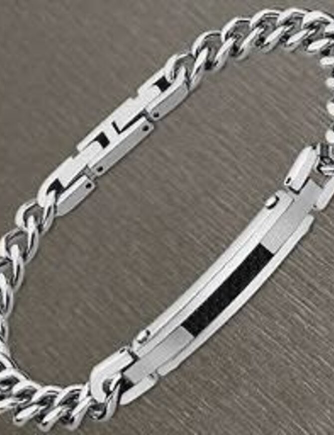 Lotus Style Bracelet Lotus en acier avec maillons et partie centrale en fibre de carbone noire.