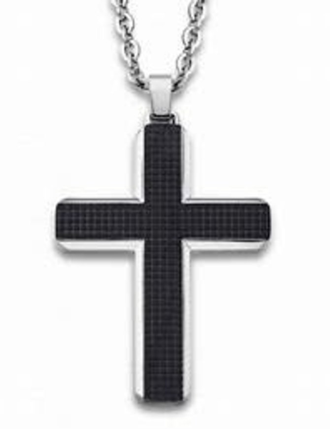Lotus Style Collier pour Homme en acier avec pendentif croix acier et noir