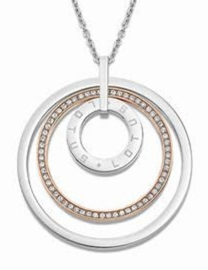 Lotus Style Collier en acier inoxydable et  Pendentif en Acier cuivré et blanc serti d'oxydes de Zirconium