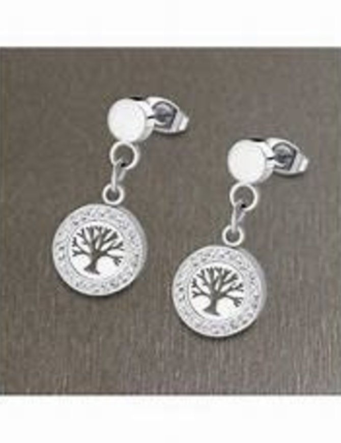 Lotus Style Boucles d'oreilles  en Acier Arbre de vie serties de pierres d'oxydes de Zirconium