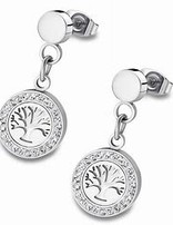 Lotus Style Boucles d'oreilles  en Acier Arbre de vie serties de pierres d'oxydes de Zirconium