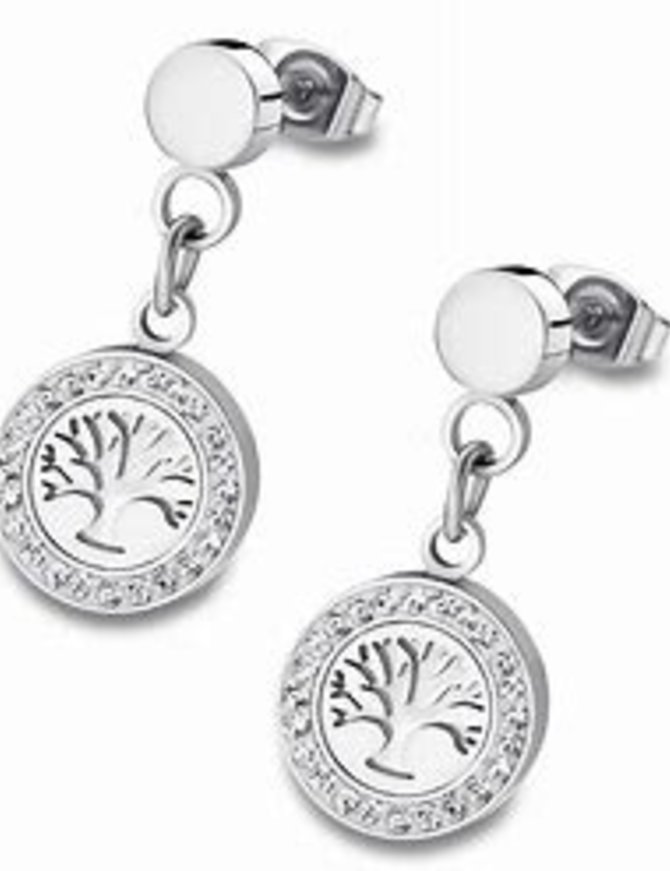 Lotus Style Boucles d'oreilles  en Acier Arbre de vie serties de pierres d'oxydes de Zirconium