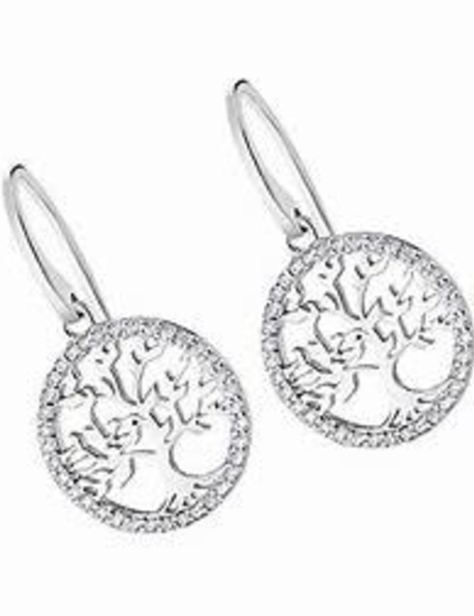 Lotus Silver Boucles d'oreilles en Argent, symbole Arbre de vie serties de pierres d'oxydes de Zirconium